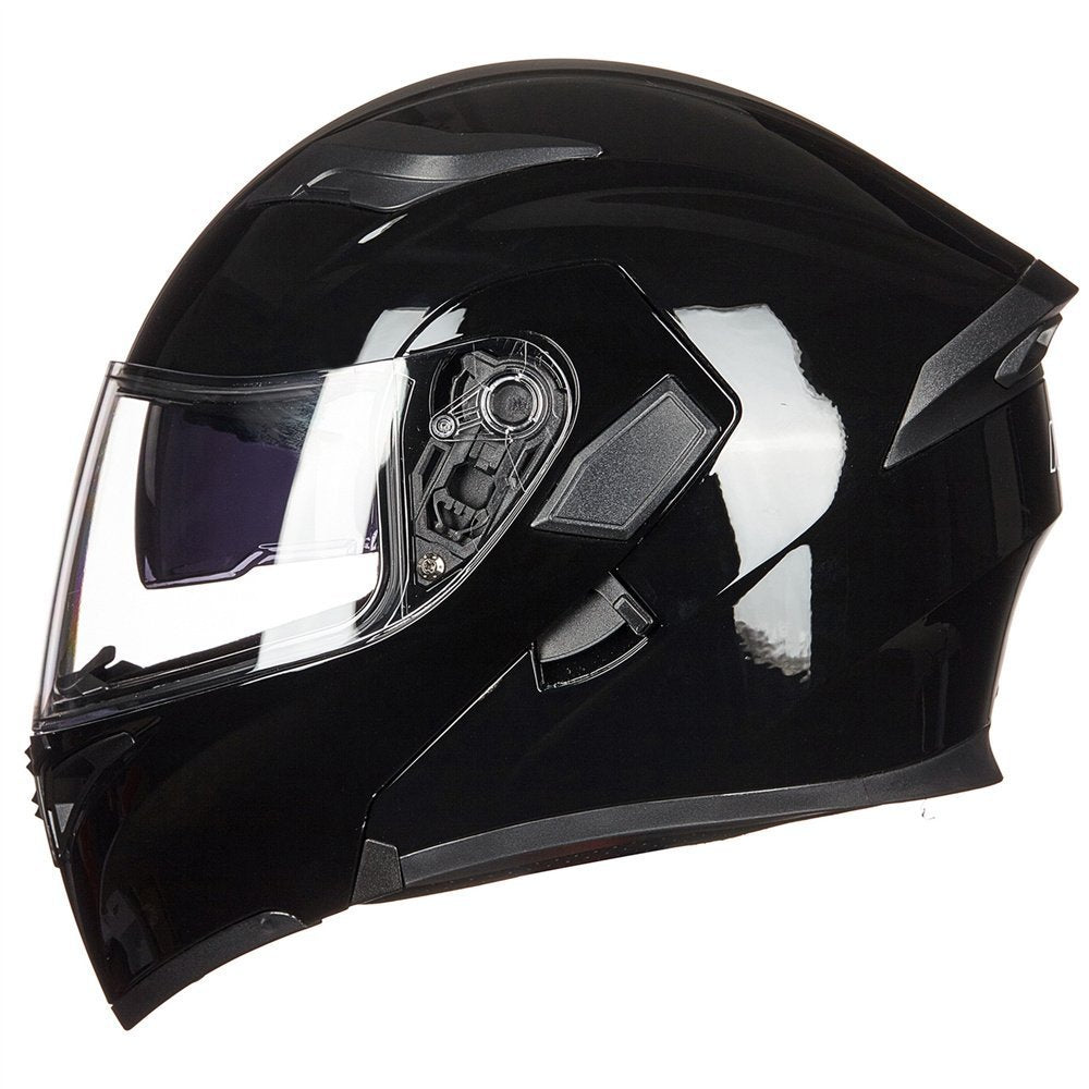 Ilm Motorcycle Dual Visor Flip Up Modular Full Face Helmet Dot 6 Colors Model 902 (L, Gloss Black)