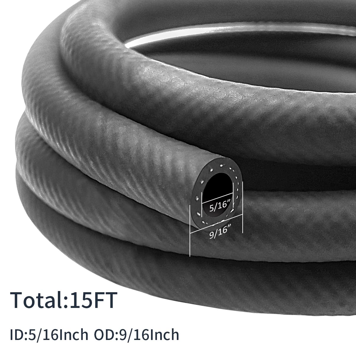 5/16 Inch Id Nbr Rubber Hose, Fuel Hose Line Transfer Hose For Small Engine Black 15 Feet