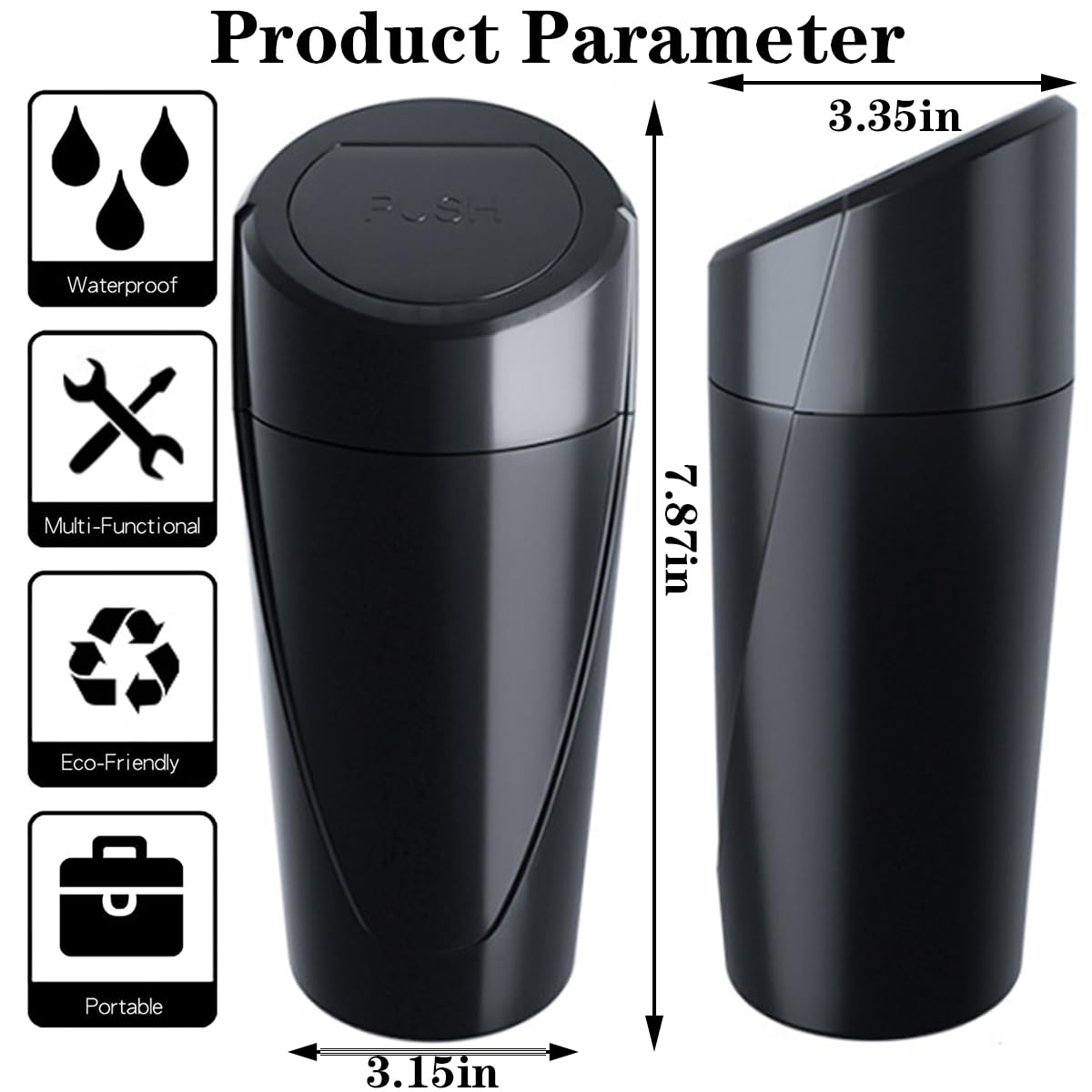 Car Trash Can Bin With Lid - 2 Packs Car Garbage Can Cup Holder - Black Mini Leakproof Vehicle Trash Garbage Can Bin With 40Pcs