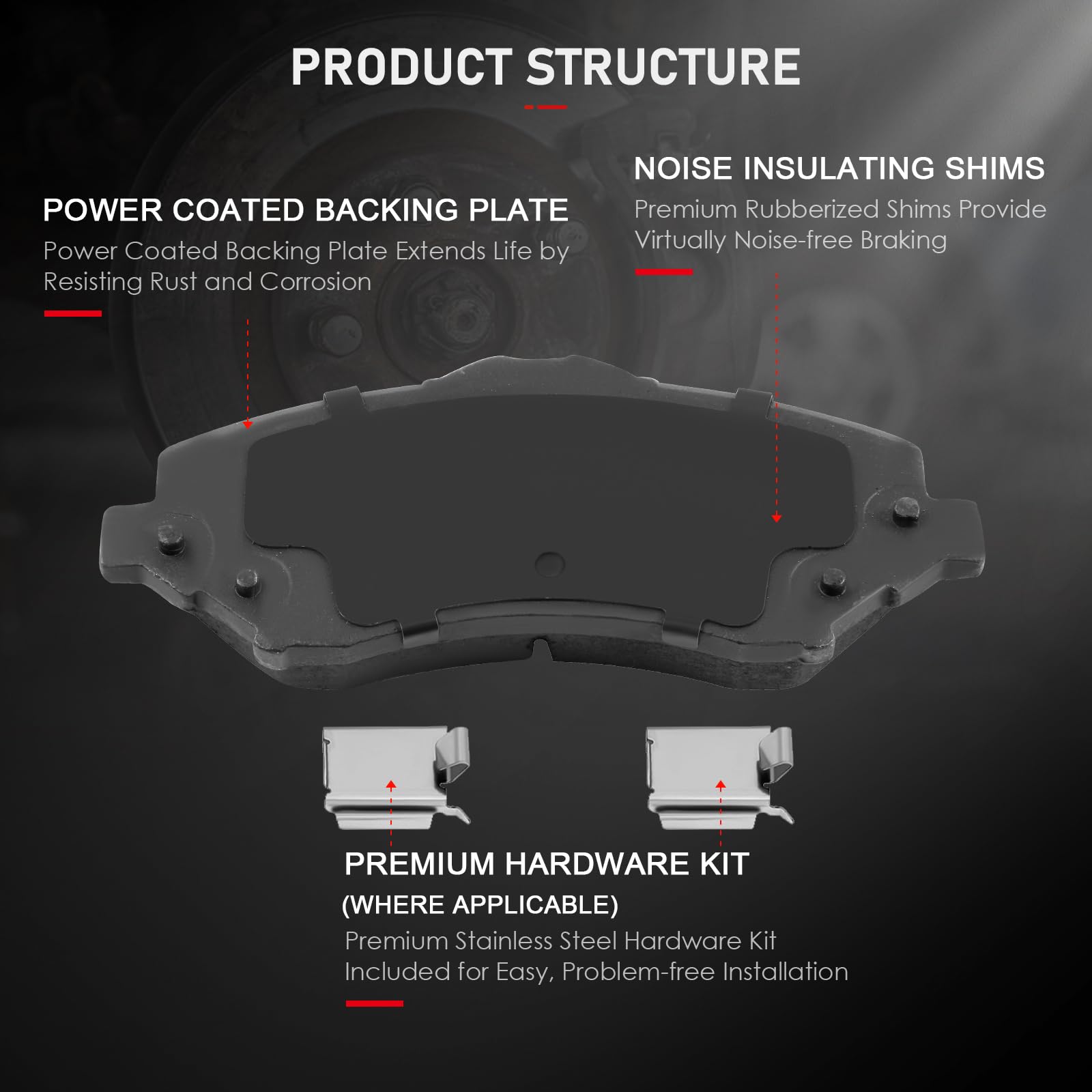 Cciyu D1327 4Pcs Front Ceramic Brake Pads Kits 2008-2016 For Chrysler,2008-2016 For Dodge,2008-2012 For Jeep,2012-2015 For Ram,2