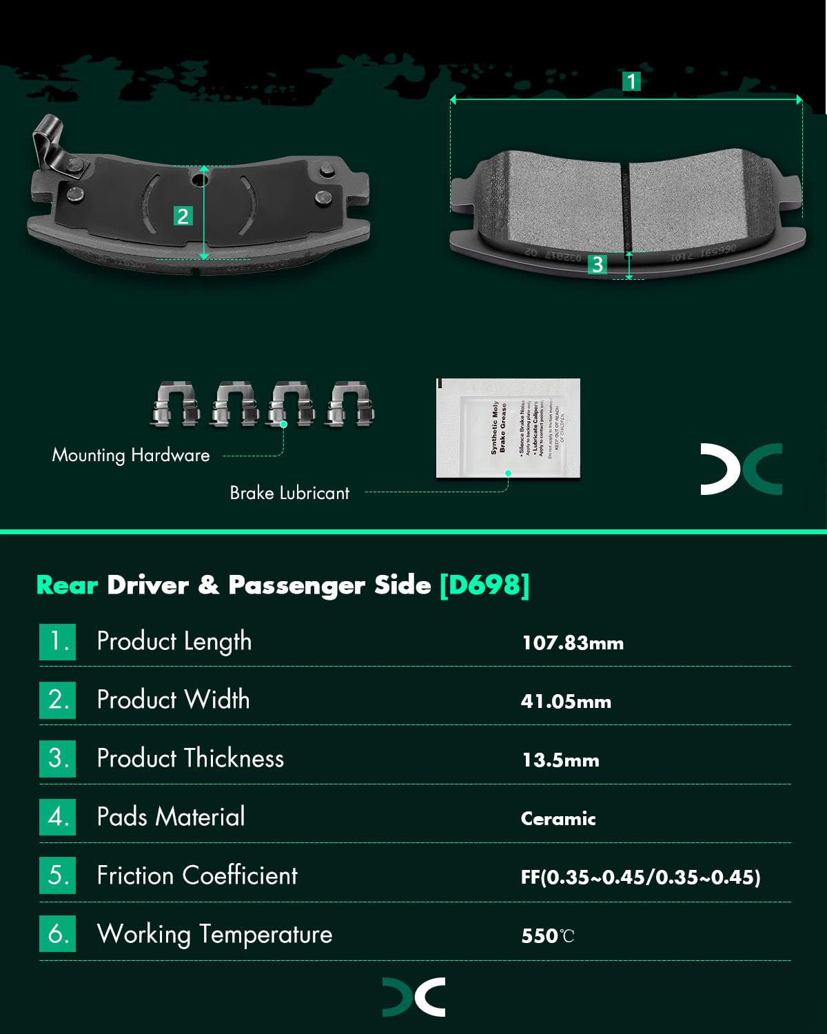 Scitoo D698 Rear Ceramic Brake Pads Sets Fit For Buick Allure/Century/Lacrosse/Regal/Rendezvous,For Chevy Impala/Venture,For Old