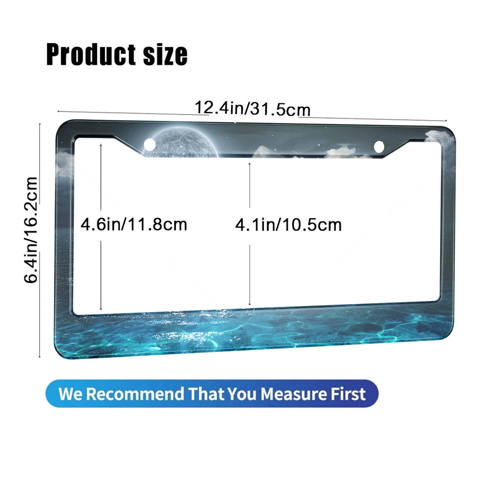 HOSNYE Full Moon on Sea License Plate Frame Night Romantic and Scenic Panorama Metal License Plate Cover Front Plates Frames Car
