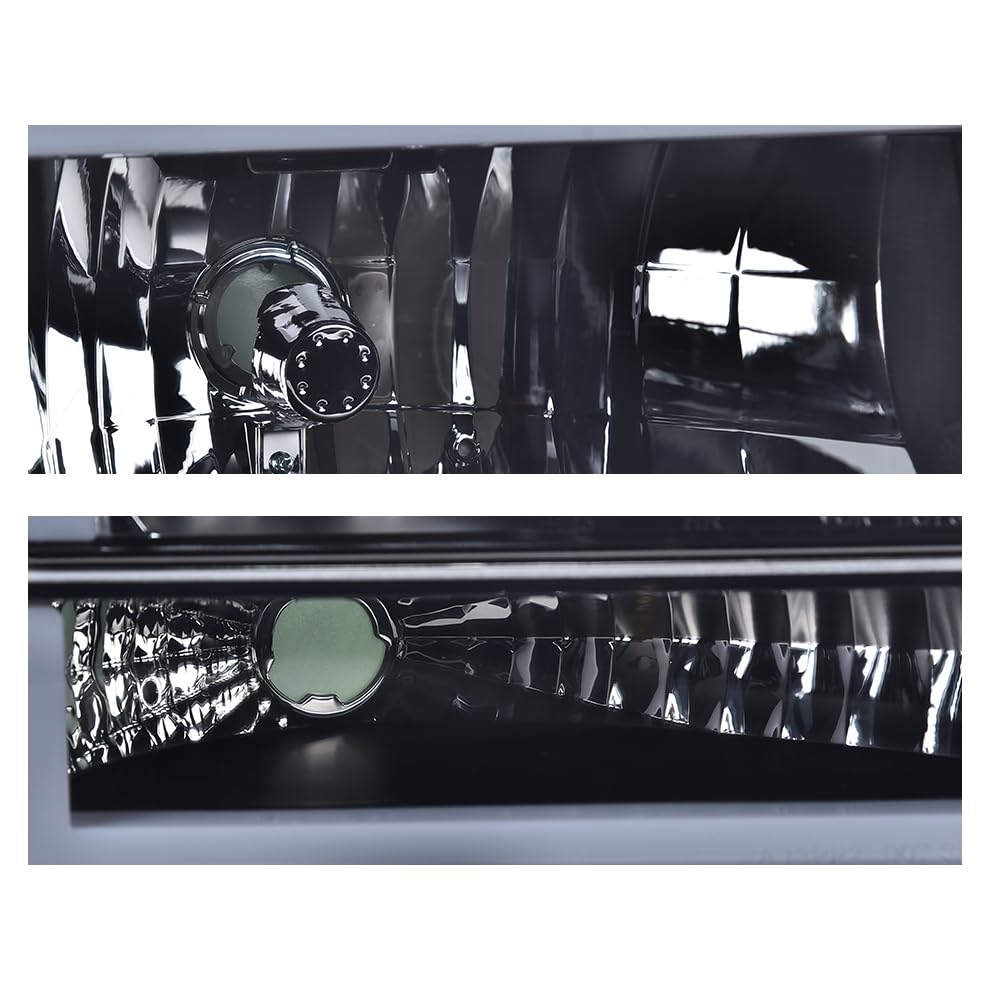 CHEDA LED DRL Headlights Assembly for 92-96 Ford F150/Bronco - Smoky Lens, Chrome Housing, Amber Reflector