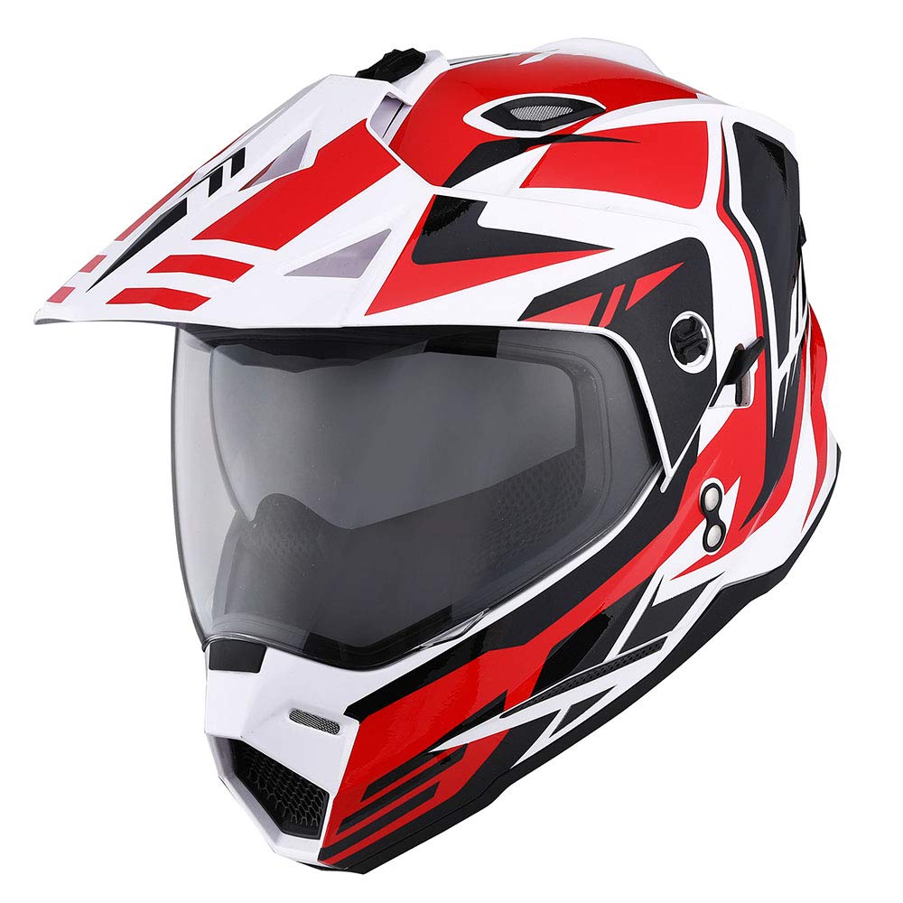 1Storm Dual Sport Motorcycle Motocross Off Road Full Face Helmet Dual Visor Storm Force Red, Size Xl