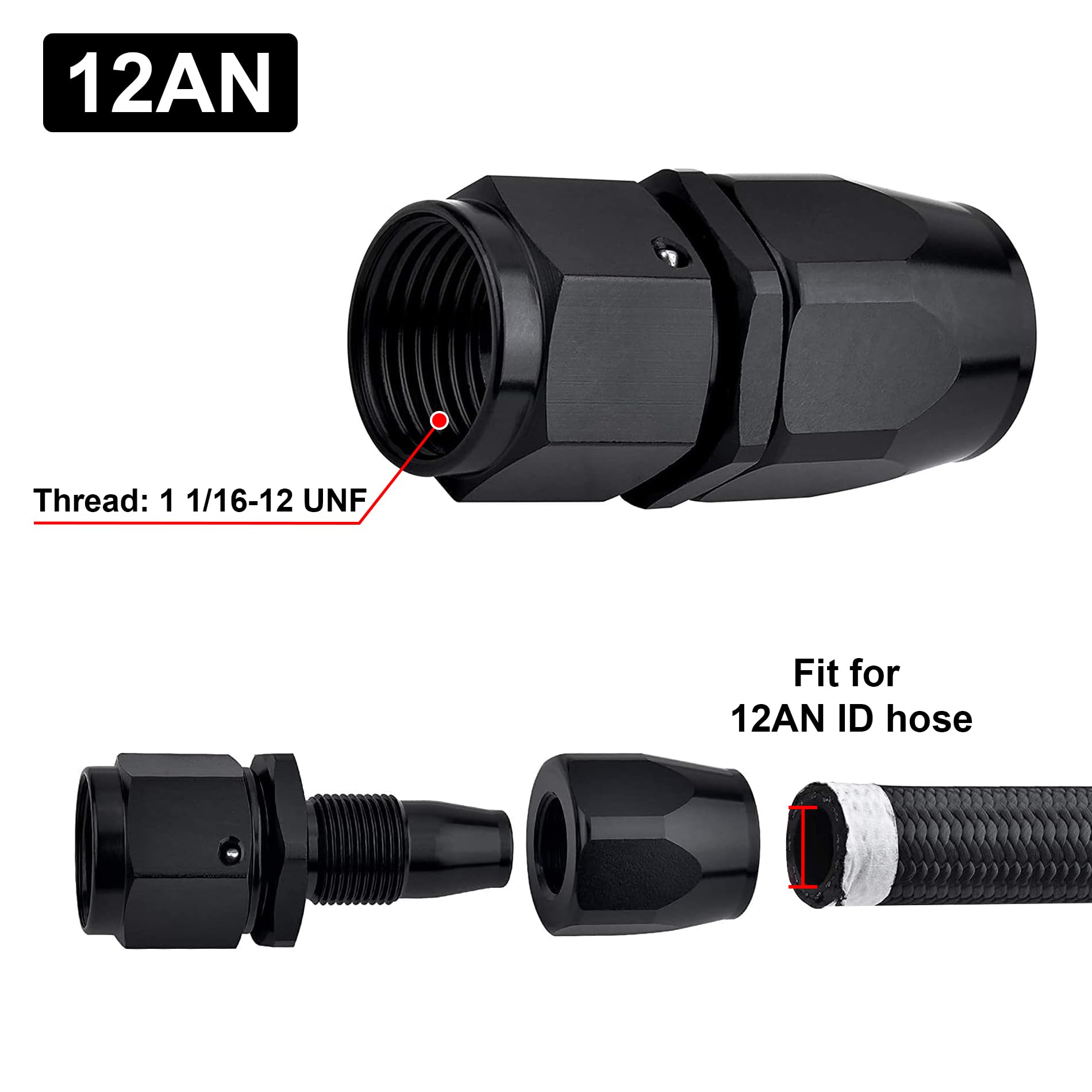 Evil Energy 12An Hose End Fitting Straight Swivel For Cpe Braided Hose Black 2Pcs