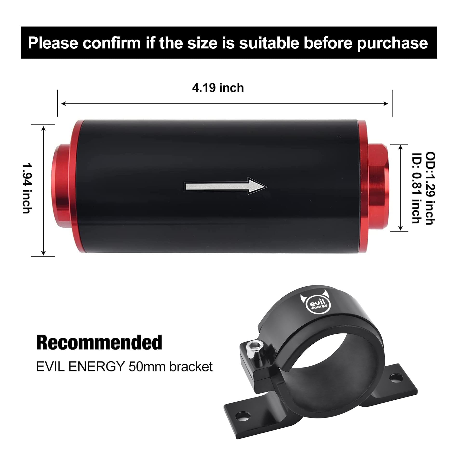Evil Energy Inline Fuel Filter 100 Micron With 6An 8An 10An Adapter&Bracket Clamp 50Mm Universal