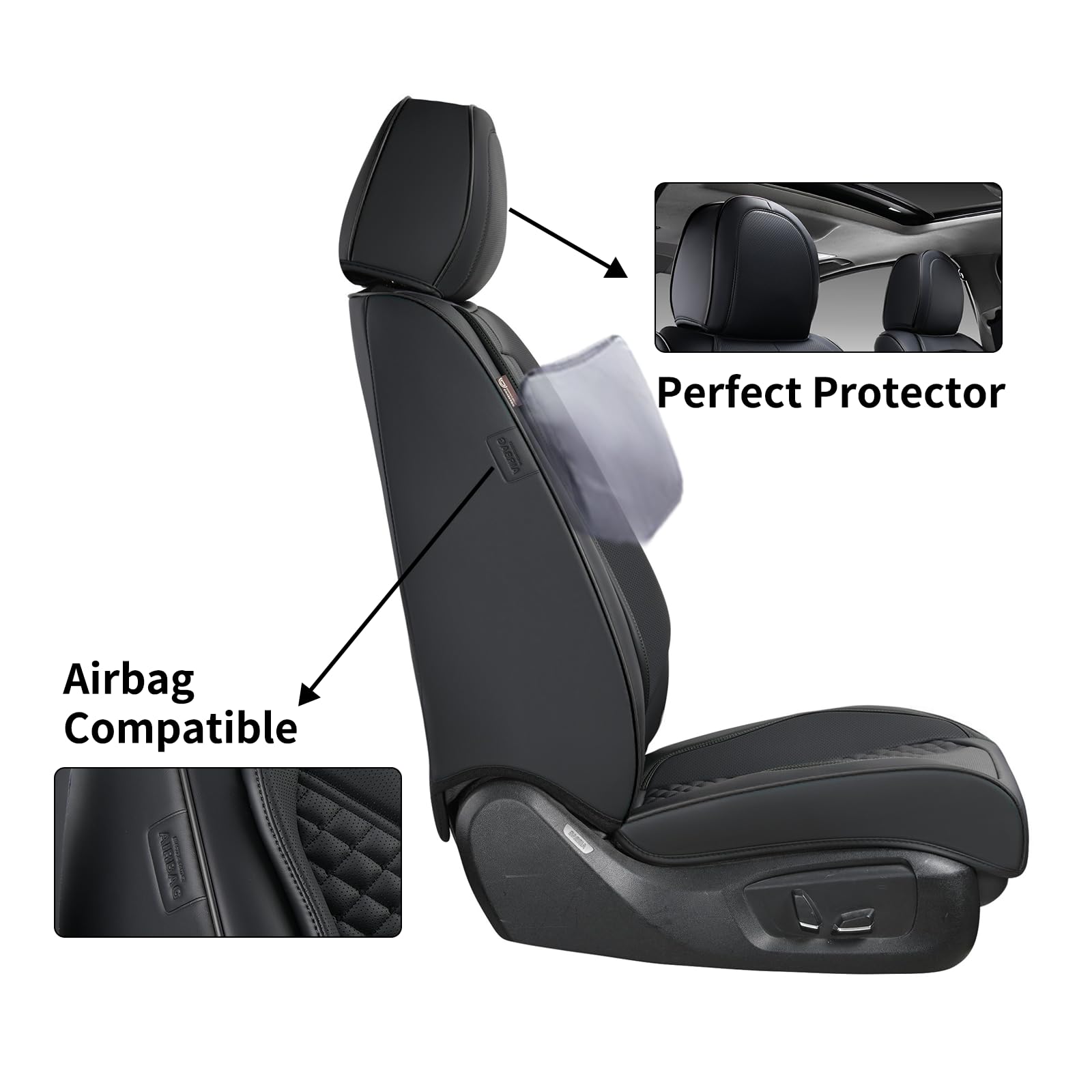 Coverado Leather Seat Covers, Car Seat Covers Full Set, Black Seat Covers For Cars, Car Seat Protector Waterproof, Car Seat Cove