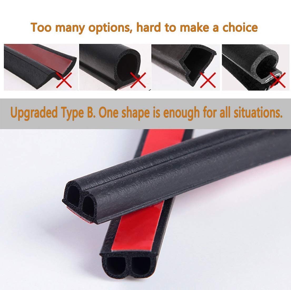 CloudBuyer Car Door Seal Strip, 16.5ft B Shape Universal Rubber Weatherstrip for Windows, Doors, Sunroofs - Black