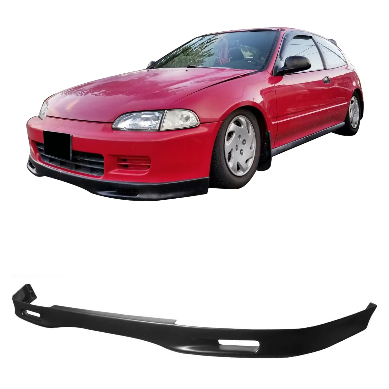 IKON MOTORSPORTS Front Bumper Lip, Compatible with 1992-1995 Honda Civic, Black PU Front Lip Finisher Under Chin Spoiler Add On