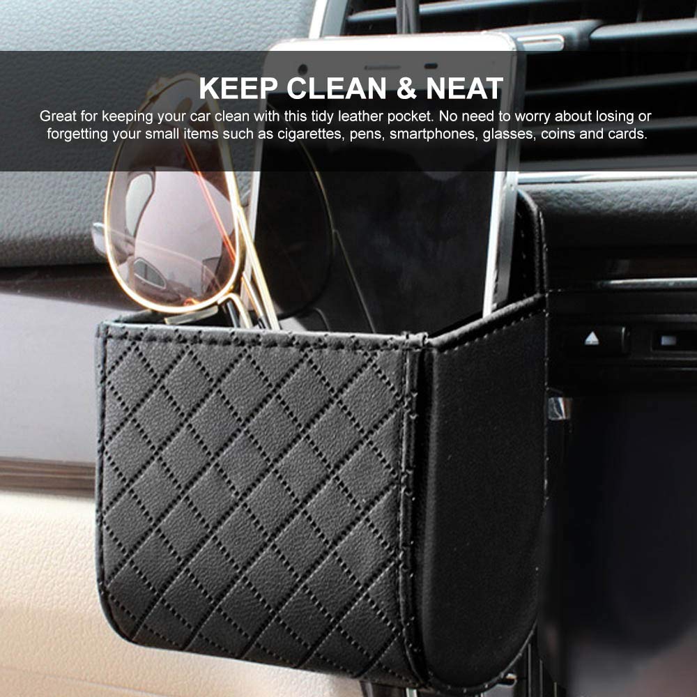 RED SHIELD Car Auto Air Vent Leather Tidy Storage Hanging Bag Case Organizer for Keys, Coin, Cell phone & Glasses. Universal Veh