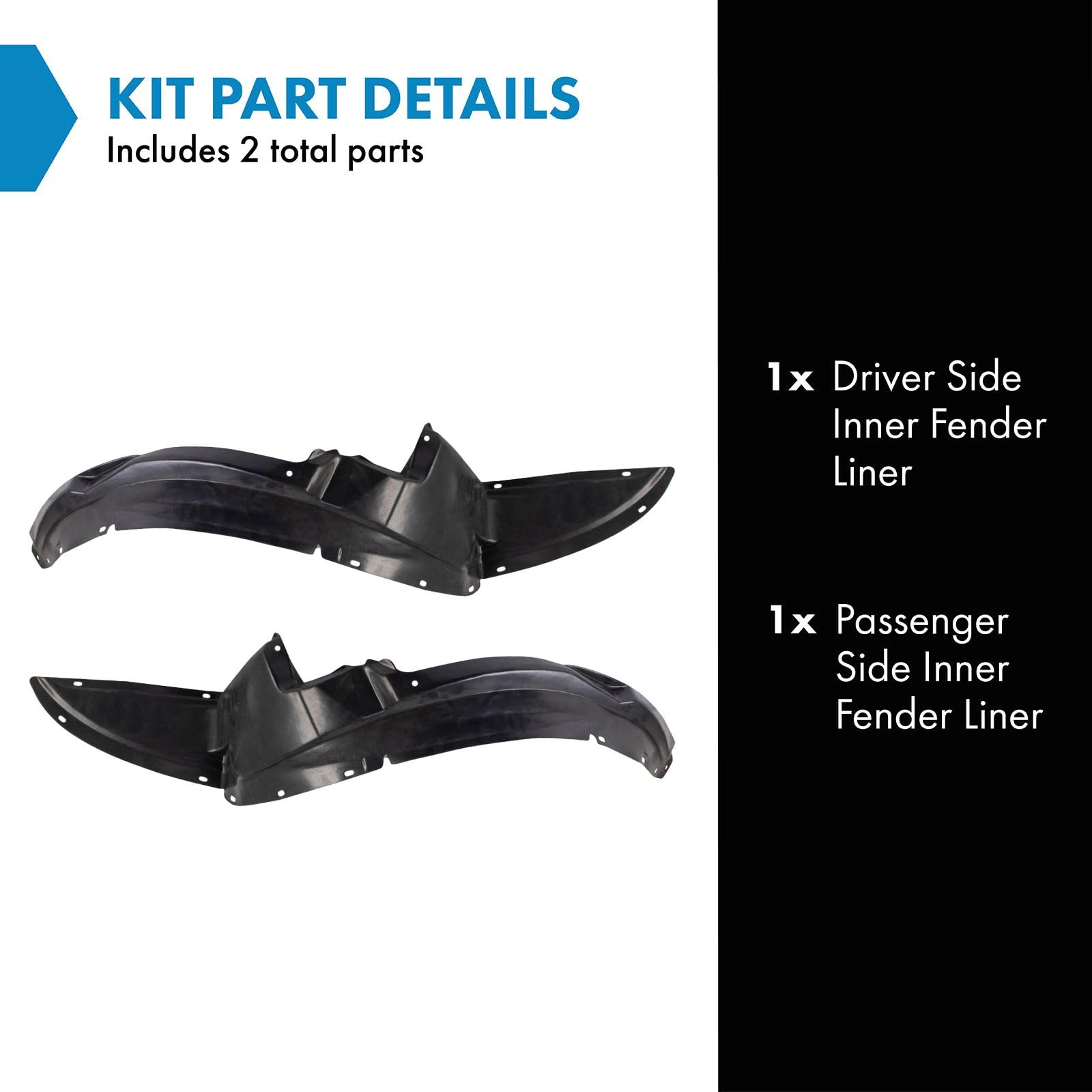 Trq Inner Fender Liner Set Compatible With 2003-2007 Saturn Ion Gm1250104 Gm1251104