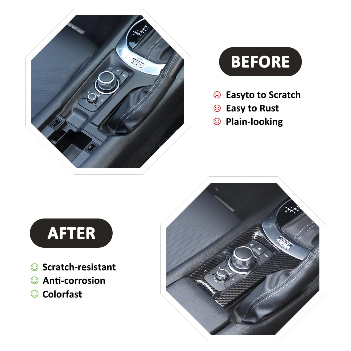 Car Interior Gear Shift Frame Trim Sticker For Mazda Mx-5 Nd 2015-2023 Center Console Panel Trim Cover Interior Accessories (Multimedia Panel-Carbon Fiber)