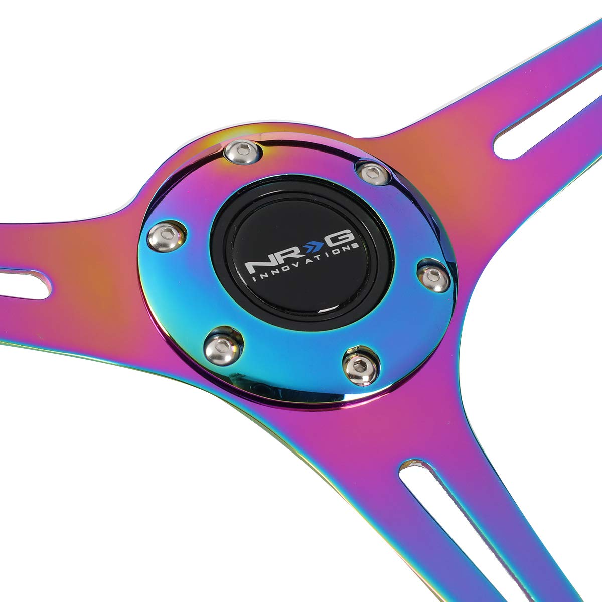NRG Innovations ST-015MC-BSB ''Galaxy'' Classic Wood Grain Wheel (350mm 3 Neochrome spokes - Black Sparkled Color)
