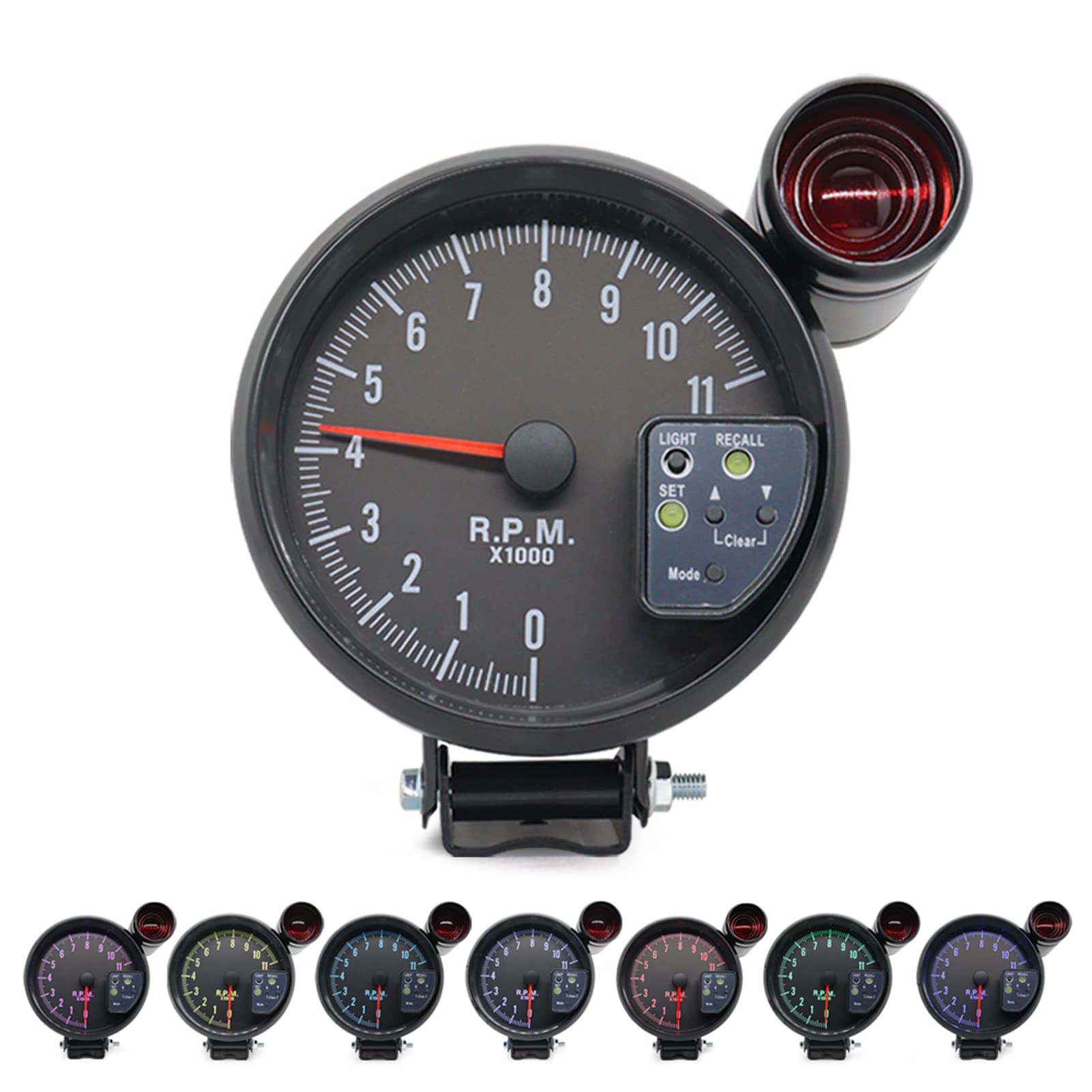 Shkalacar 5 Tachometer Gauge RPM Tach Gauge with 7 LED Multicolored Display Backlight with Shift Light Peak Sound LED Flash When