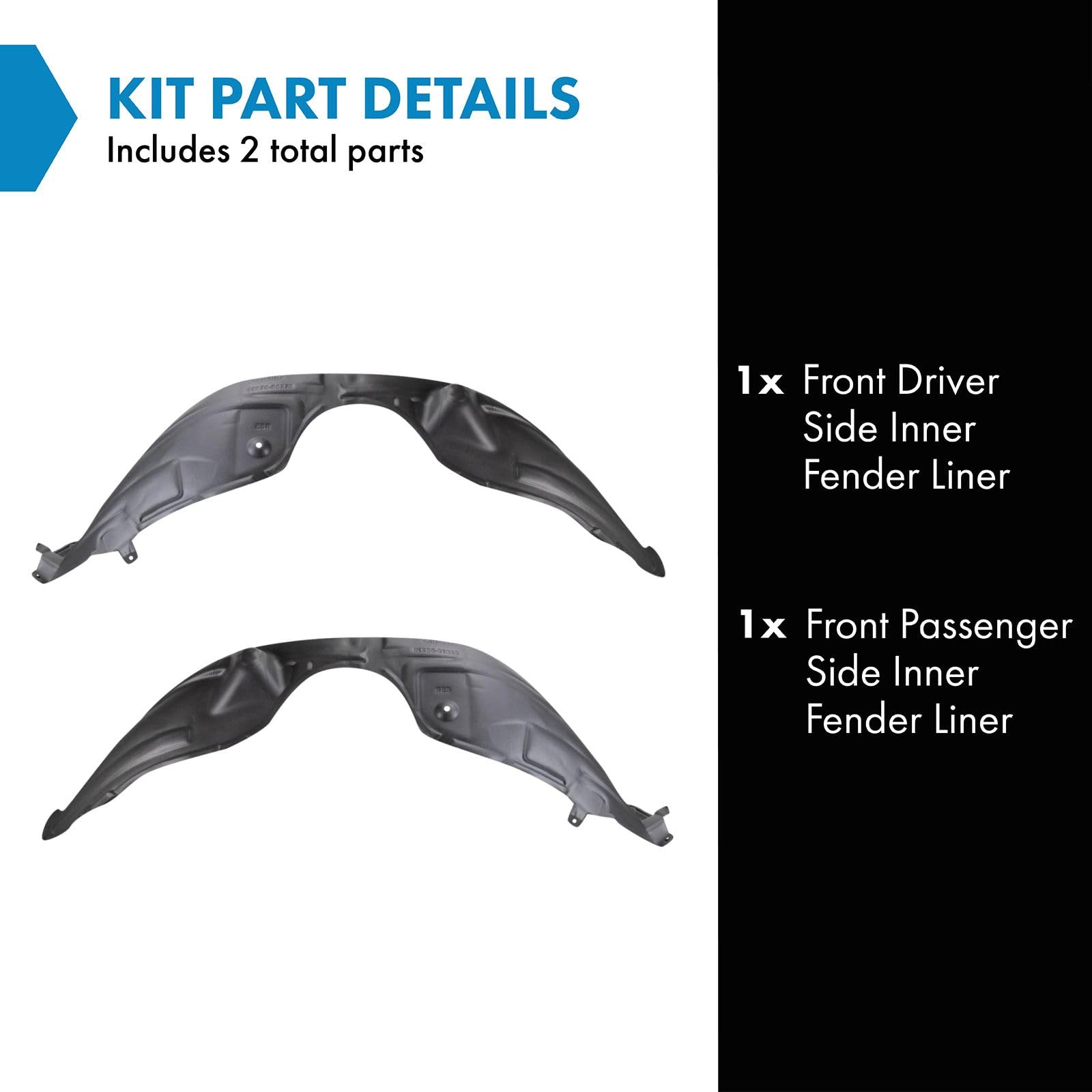 Trq Front Inner Fender Liner Set Compatible With 2013-2018 Lexus Es300H Es350 Lx1248119 Lx1249119