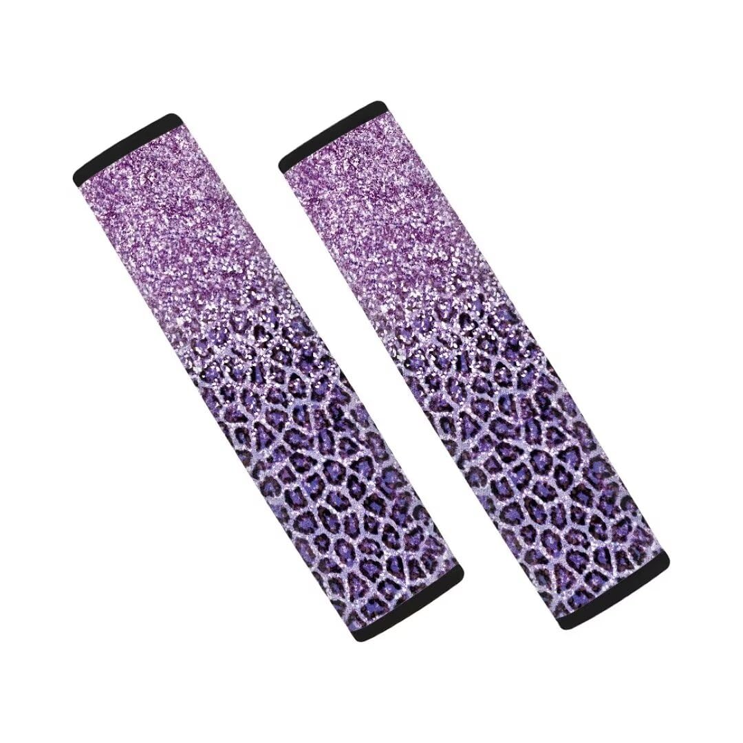 Coldinair Purple Leopard Print Car Seat Belt Pads Seatbelt Covers,Soft Comfort Shoulder Seatbelt Pads Cover Seat Belt Cushion