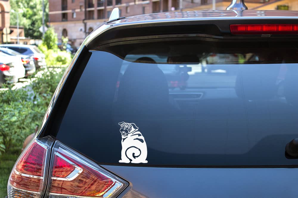 Wirester 6 Inch Clear Vinyl Decal Sticker Decoration For Car Window (Or Any Flat Surface) - Pug Looking Back