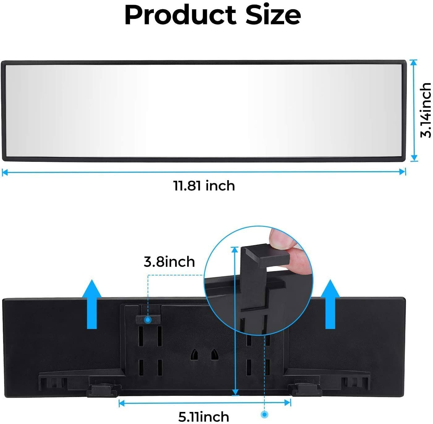 Joytutus Rear View Mirror, Universal 11.81 Inch 2 Pack Panoramic Convex Rearview Mirror, Interior Clip-On Wide Angle Rear View Mirror To Reduce Blind Spot Effectively For Car Suv Trucks - Clear