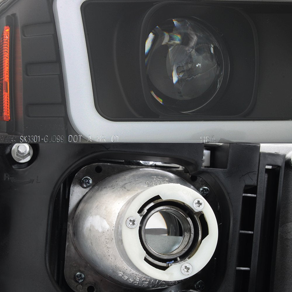 AKKON Black LED Tube Projector Headlights for 99-06 GMC Sierra 1500/2500HD/3500 C3 Yukon XL - Driver & Passenger Side Pair