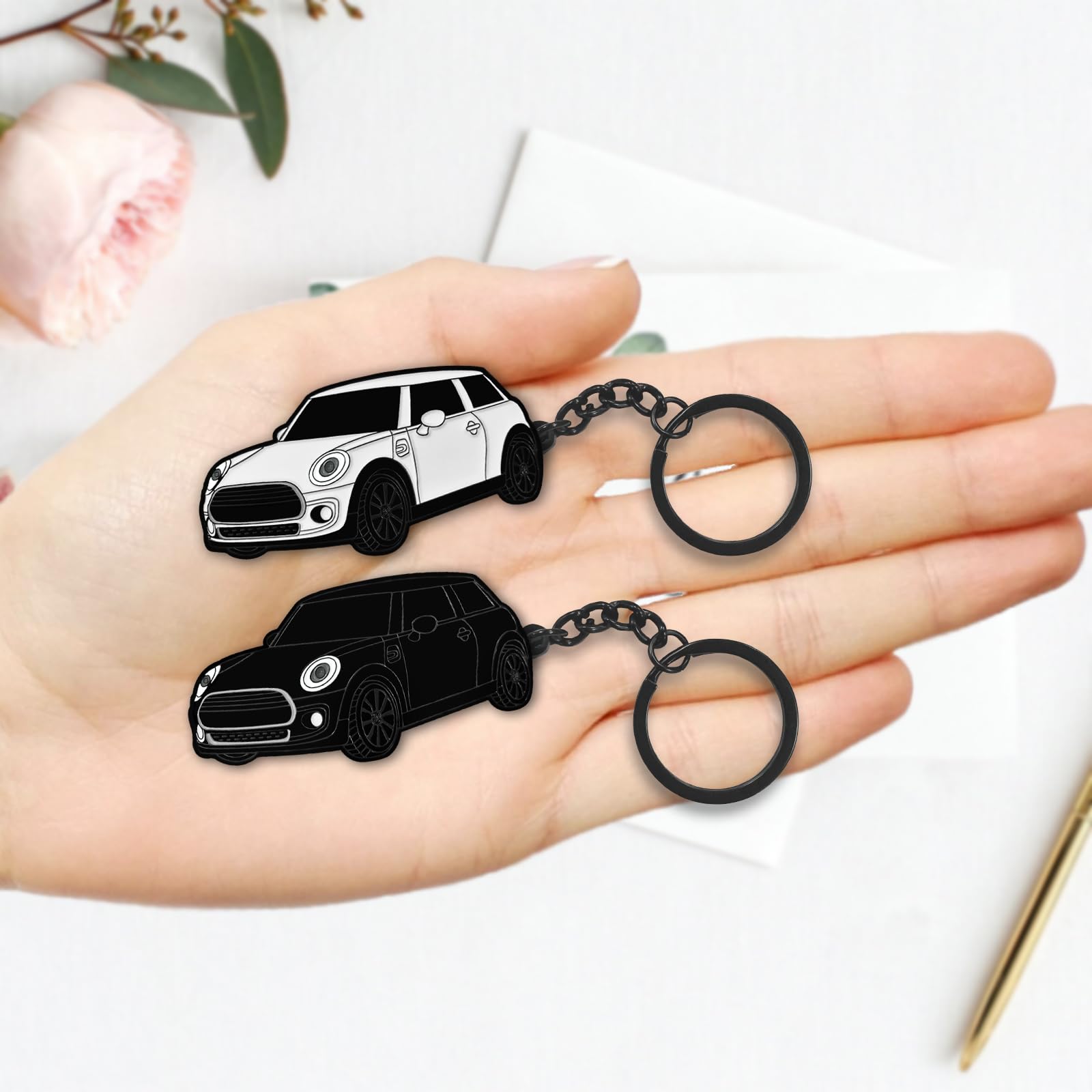glahorse Mini Cooper Keychain - Metal, White, 5*2.5 inches, Fits 2014-2022 Mini Cooper/Cooper S Accessories