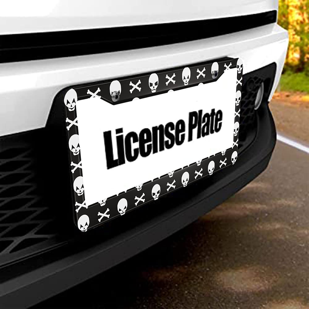 Beabes Halloween Skull License Plate Frame Dead Skull Design Car Frames, License Plates Holder, Dark Gothic Pattern License Plat