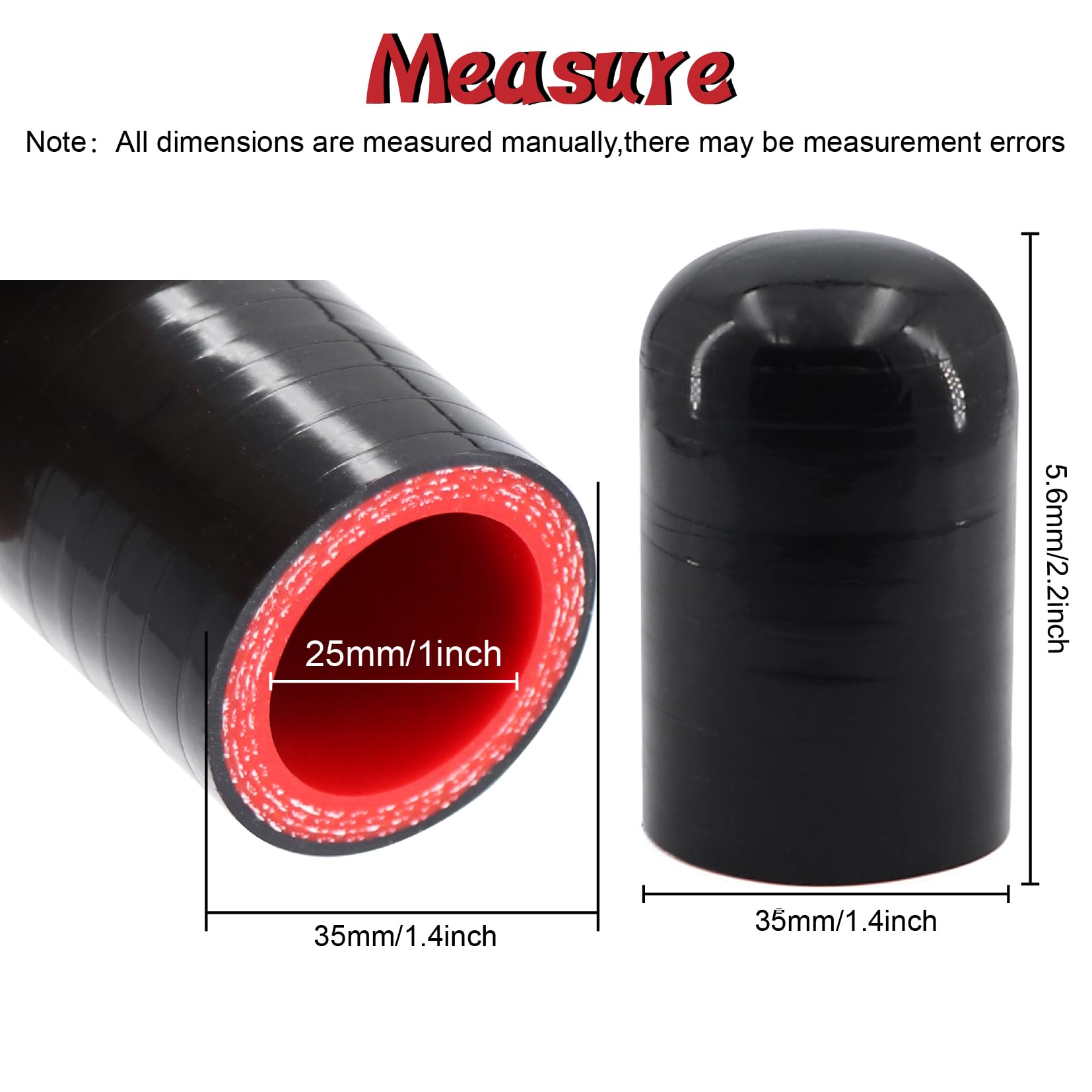 2Pcs High Temperature 4-Ply Reinforced Silicone Hose Cap ID 1 Inch(25mm) Hose End Plug for Turbo Bypass Valve/Throttle Body Wate