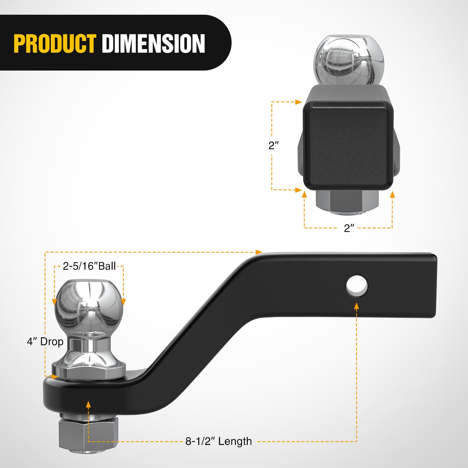 Nilight Forged Trailer Hitch Mount With 2-5/16-Inch Ball Fits 2 Inch Receiver Square 5/8'' Hitch Pin Clip 15000 Lbs 4'' Drop, 1-