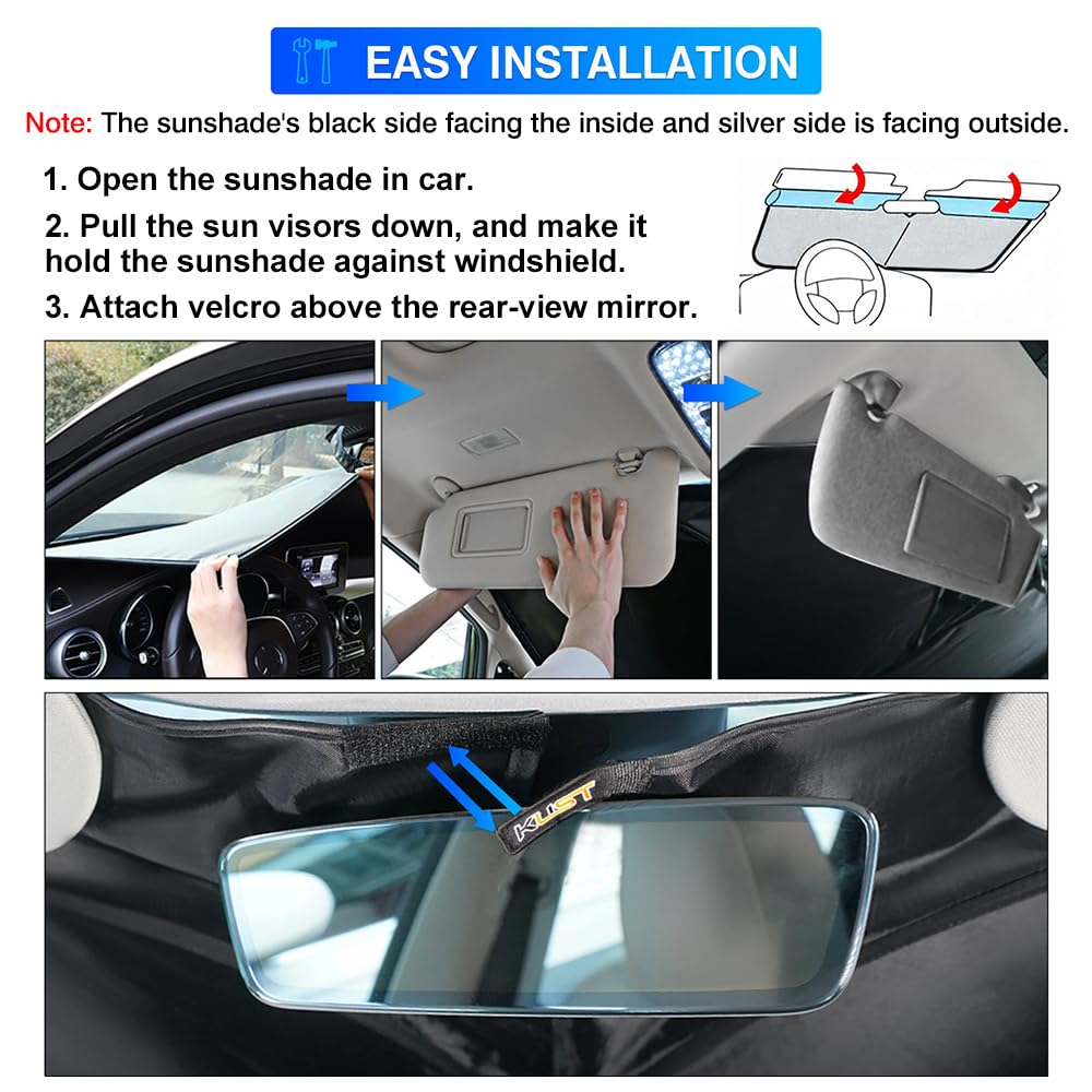 Kust Custom Fit Windshield Sun Shade For 2014-2019 Chevrolet/Chevy Silverado Crewcab Regularcab Extendedcab Sunshade Foldable Sun Visor Protector Blocks Uv Rays Keep Your Car Cooler
