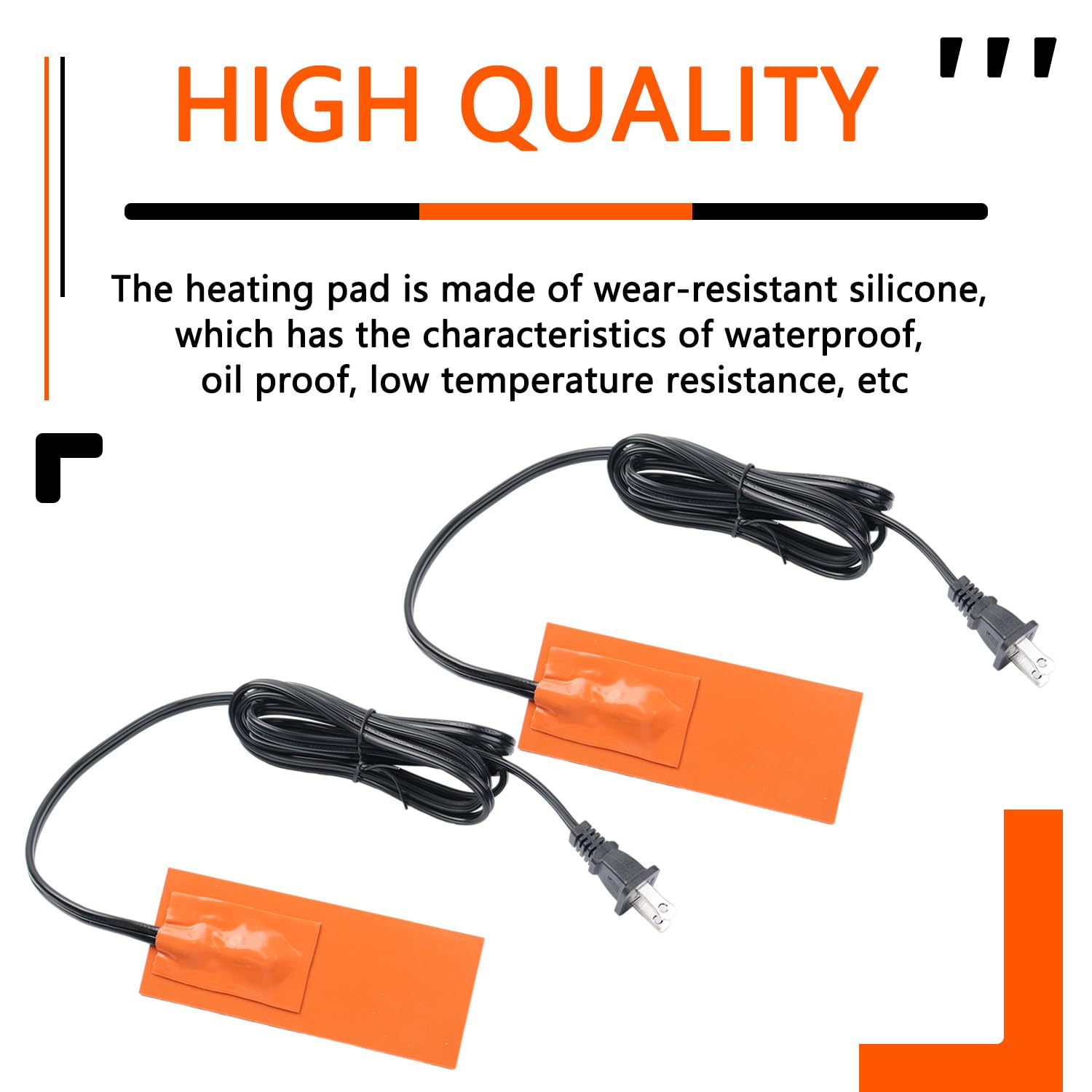 AFEISOL 2 x 5in Car Engine Silicone Pad Heater - Self-Adhesive Oil Pan Heater with 194°F Thermal Protector & 68" Power Cord (50W 120V)