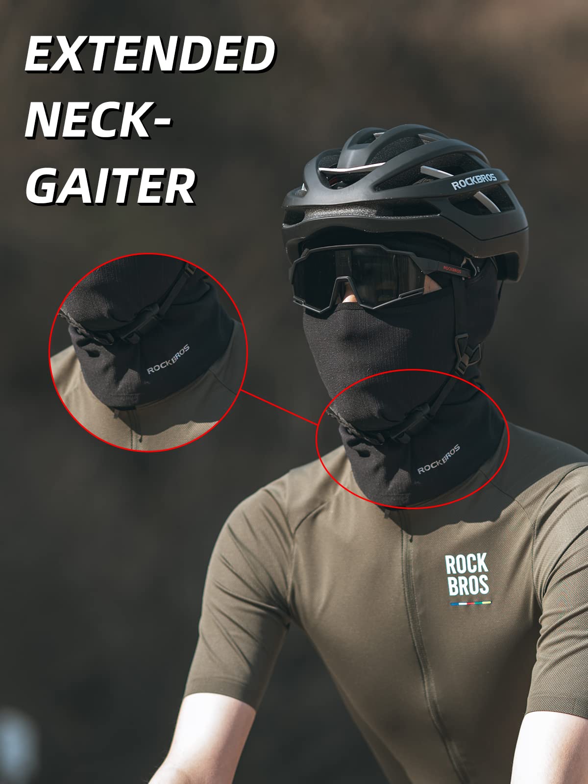 ROCKBROS Black Balaclava Face Mask - Thin Summer Cooling Neck Gaiter, UV Protection, Breathable Helmet Liner for Motorcycle & Bicycle, Medium-Large