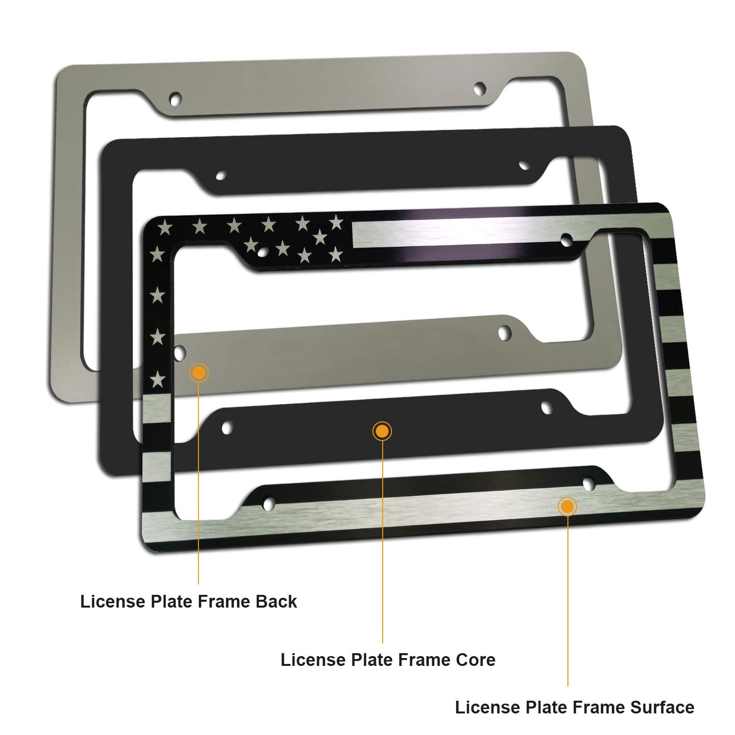 Fbjtdq Flag License Plate Frame- Usa Patriotic Personalized Car Tag Holder, 4 Hole Black Heavy-Duty Aluminum Bracket, Novelty Th