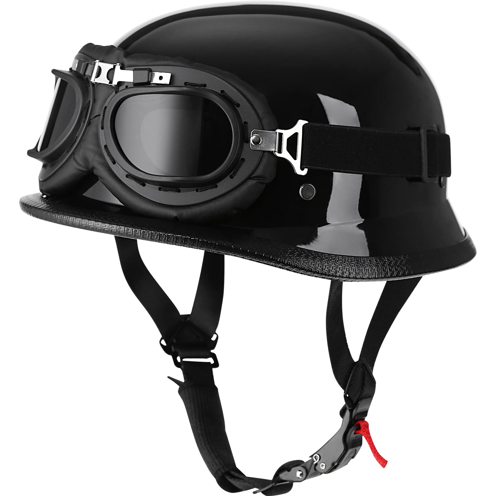Yesmotor Helmet Half Shell German Motorcycle Helmet With Cycling Glasses - Dot Approved (Medium, Light Black & Black)