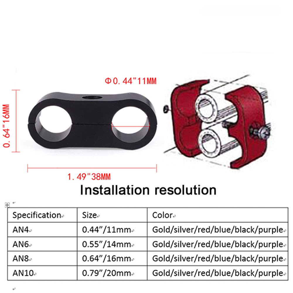 4An Hose Separator Clamp Aluminum Fuel Line Mounting Clamp Divider Hose Fitting Adapter Fit For 1/4 Fuel Line, Oil Line, Brake L
