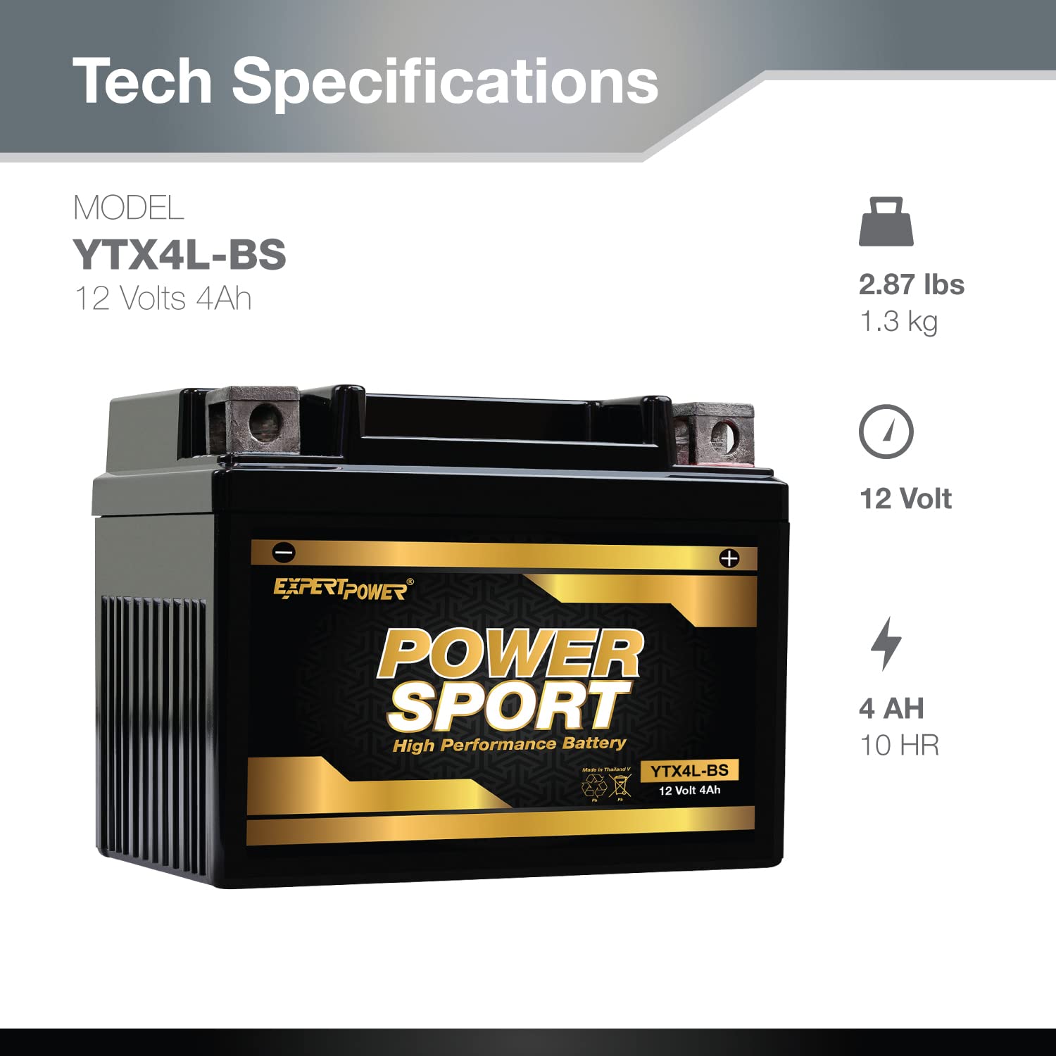 Ytx4L-Bs, Yt4L, Ytx4L, Yt4L-Bs, Gtx4L-Bs, Gt4L-Bs, Gtx4L, Gt4L Replacement 12V3Ah Wpx4L-Bs Sealed Agm For Arctic Cat, Polaris, B