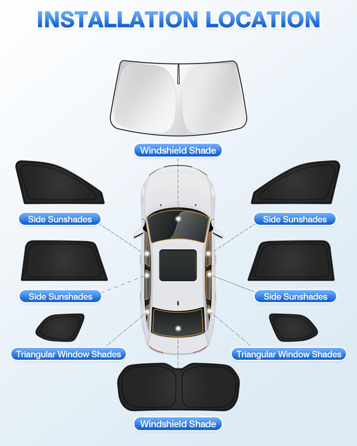 Canvcle Windshield Sun Shade for 2024-2026 Toyota Grand Highlander, Black, 8PCS, Side & Rear Window Cover, Privacy Protection