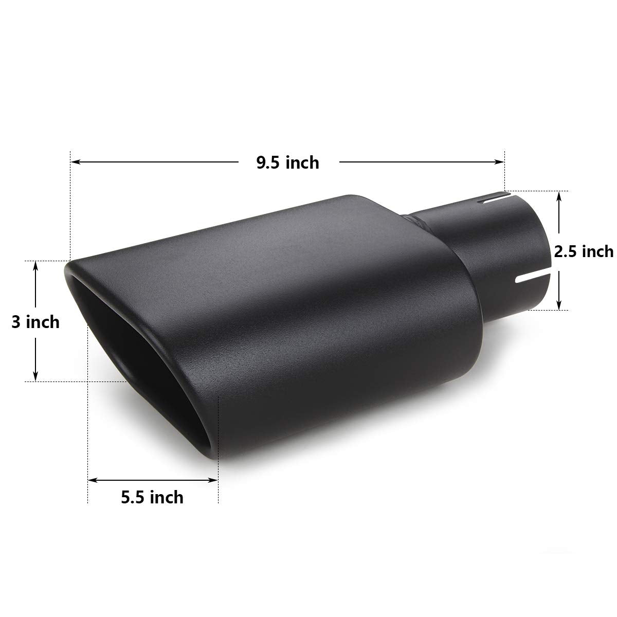 A-KARCK Square Exhaust Tip - 2.5" Inlet, 3"x5.5" Outlet, 9.5" Long, Black Coating, Stainless Steel, Clamp-on