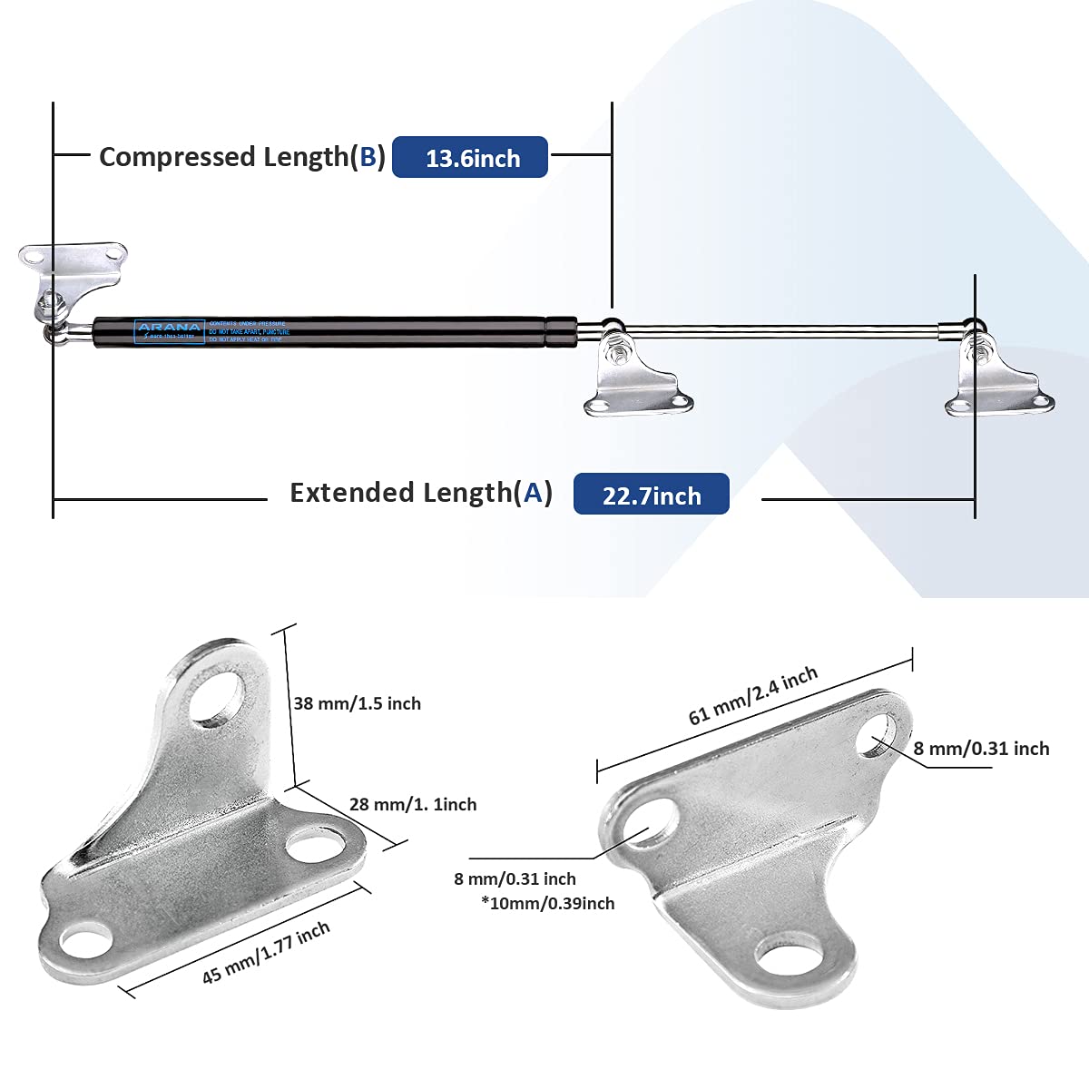 ARANA Gas Struts 23" 200LB Heavy Duty Piston Springs with L Bracket, Black, Ideal for Murphy Bed & Outdoor Box Lid, 2Pcs