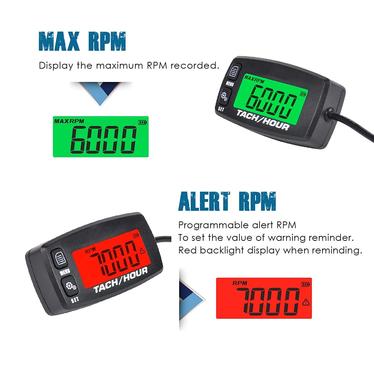 Runleader Digital Maintenance Tach/Hour Meter,Battery Replacement for Small Gas Engine,Used on Riding Lawn Tractor Generator Com