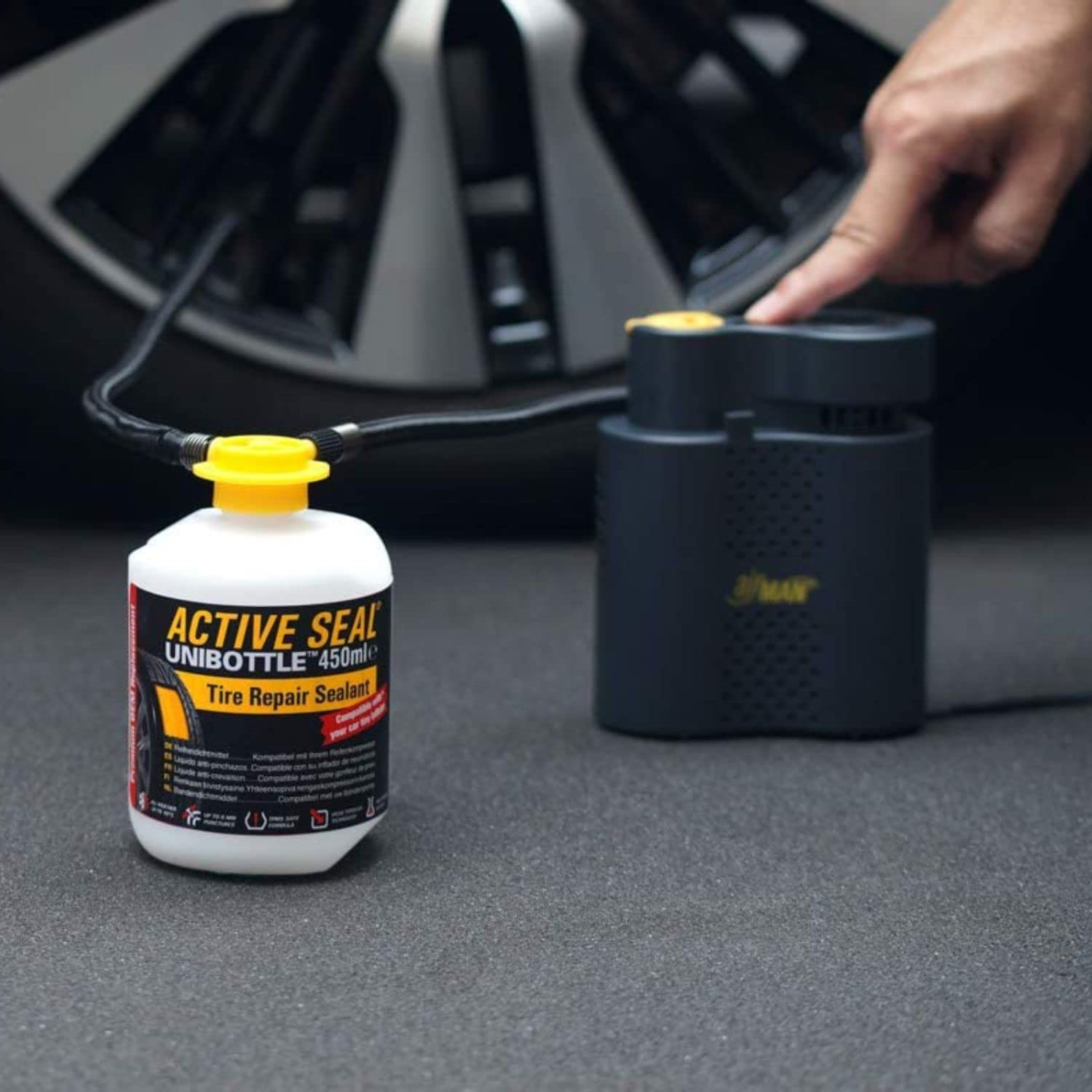 AIRMAN Tire Repair Sealant 450ml - Universal Use with Any Compressor, Quick and Easy Tire Fix Solution