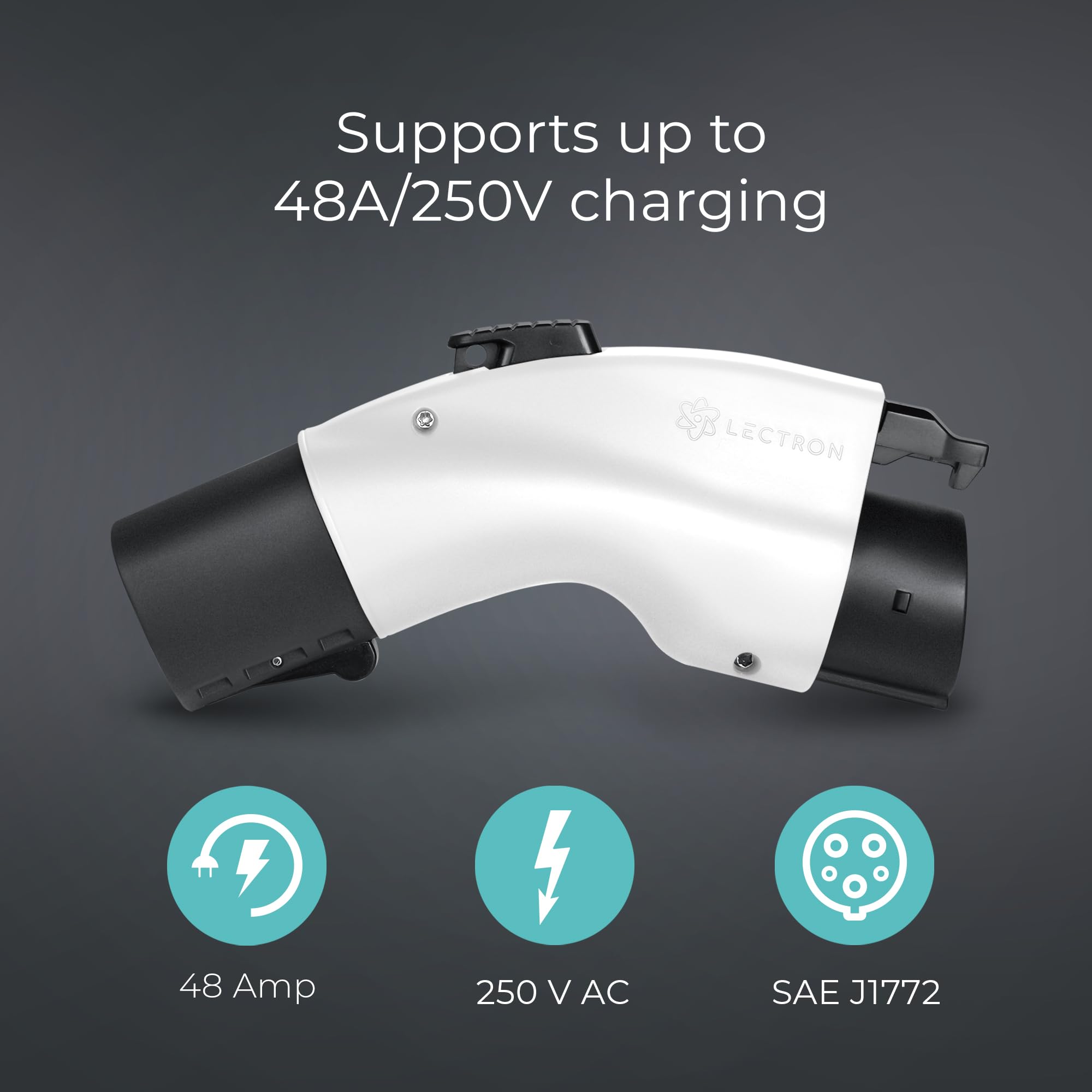 Lectron J1772 to Tesla Charging Adapter, Max 48A, 250V, White - Compatible with Tesla Connectors and Destination Chargers