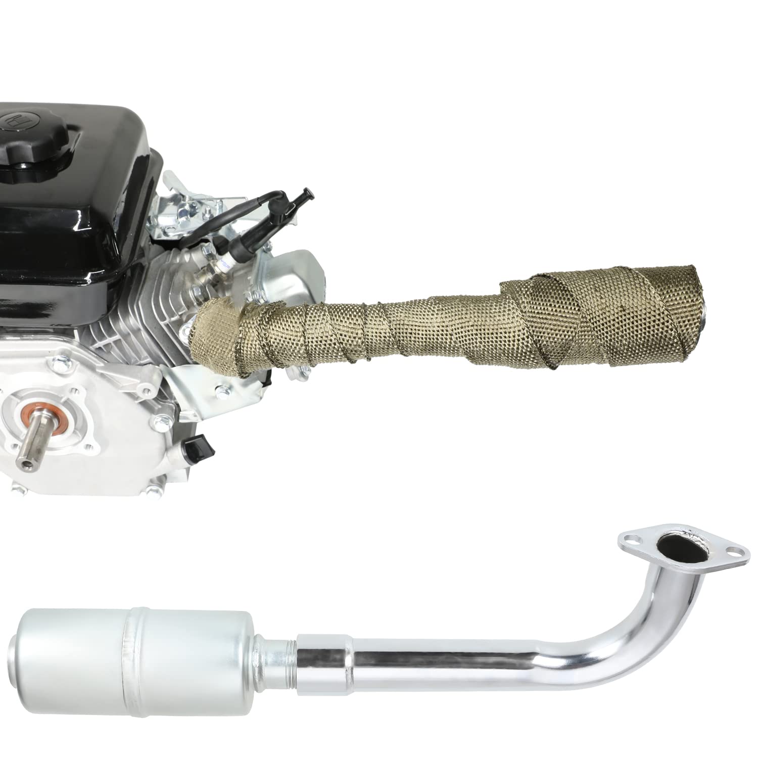 YOXUFA 420cc Exhaust Pipe Header Muffler for Predator 301cc, Metal, Model YO-HEP02-420, Ideal for Go Karts, Mini Bikes, and Racing Law