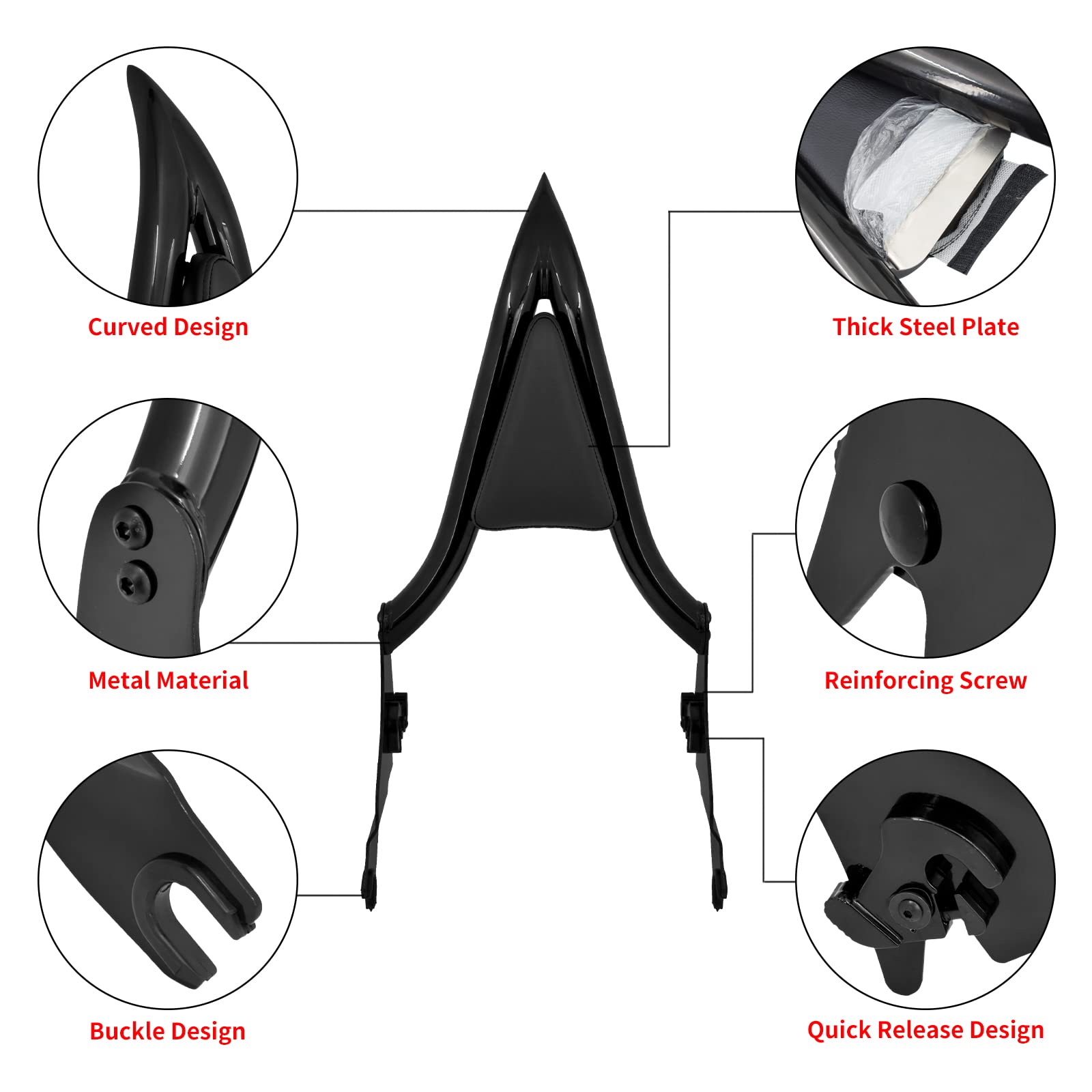 HDBUBALUS Motorcycle Sissy Bar Detachable Rear Passenger Backrest Fit for Harley Touring Road King Road Glide Street Glide 2009-