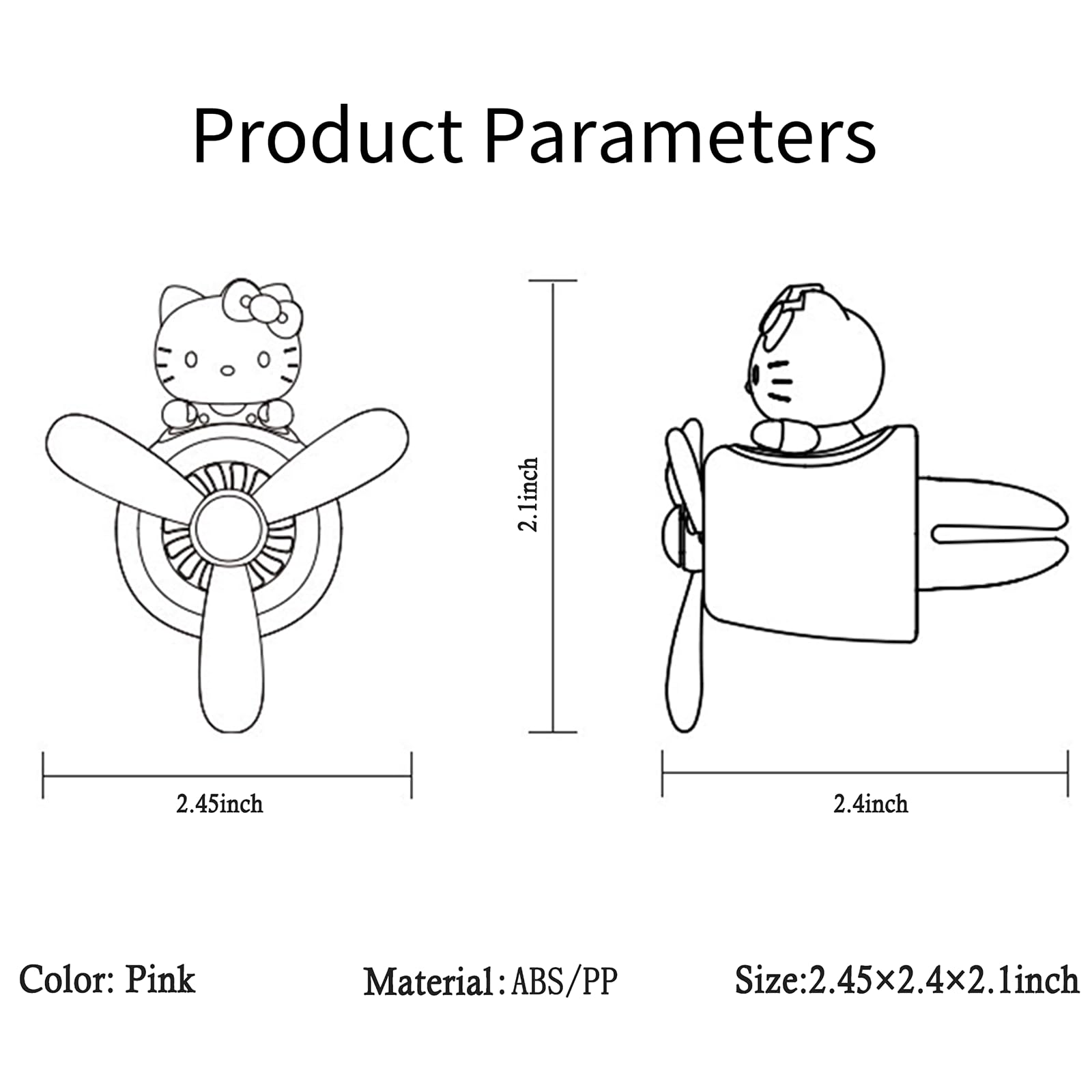 Car Air Freshener, Cute Pink Cat Pilot Vent Clip Interior Accessories, Rotating Propeller Automotive Air Outlet Fan Creative Car