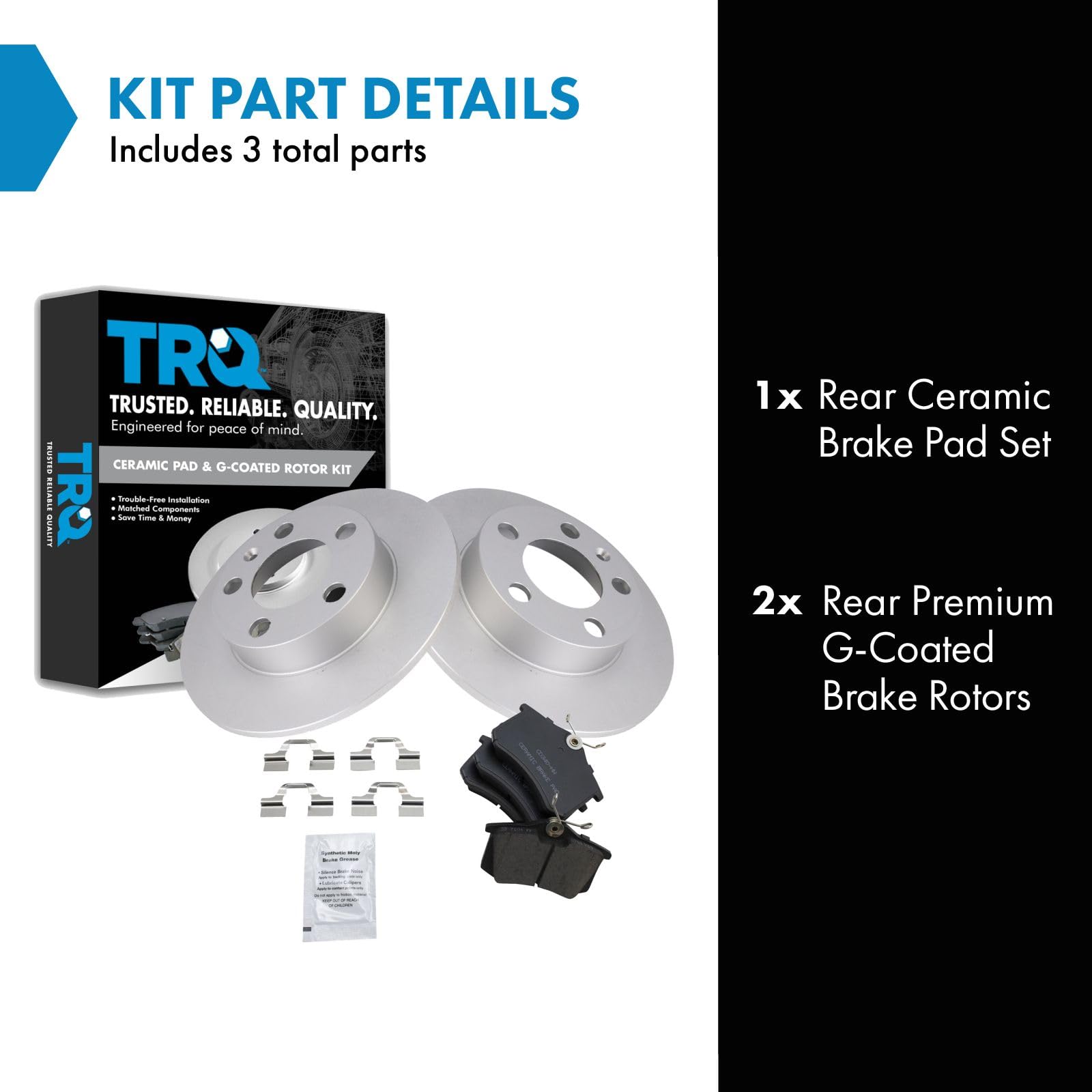 Trq Rear Brake Pad & Rotor Kit Brake Pads Brake Rotor Ceramic Premium G-Coated Compatible With 2007-2010 Volkswagen Beetle 1999