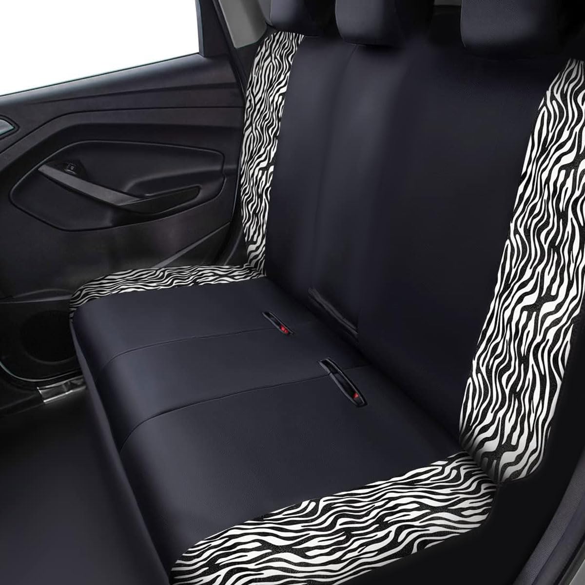 Flying Banner Car Seat Covers - Zebra Black Velvet Faux Leather Full Set (8PCS) - Durable & Stylish Protection for Front and Rear Seats