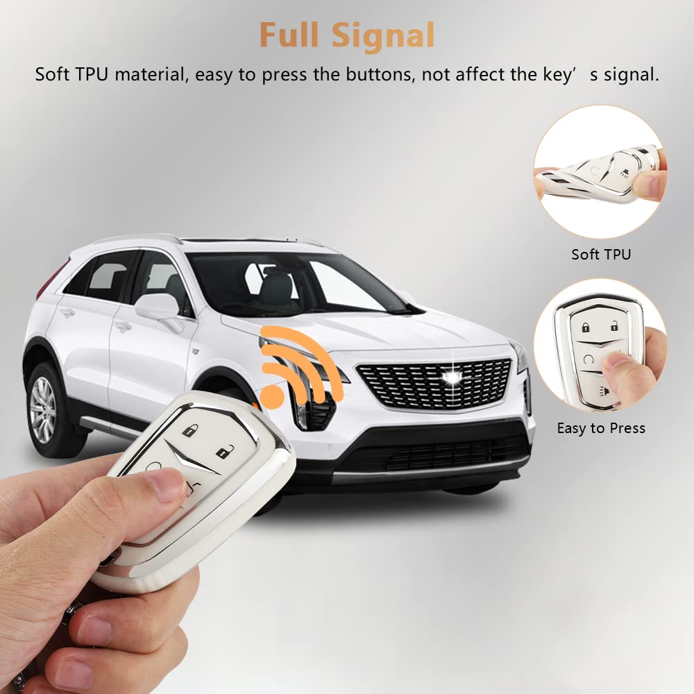 Pifoog Key Fob Cover For Cadillac Srx Cts Ct6 Xts Xt5 Xt6 Xt4 Ats Accessories Tpu 5 Button Keys Case Shell Protecor Glitter Car