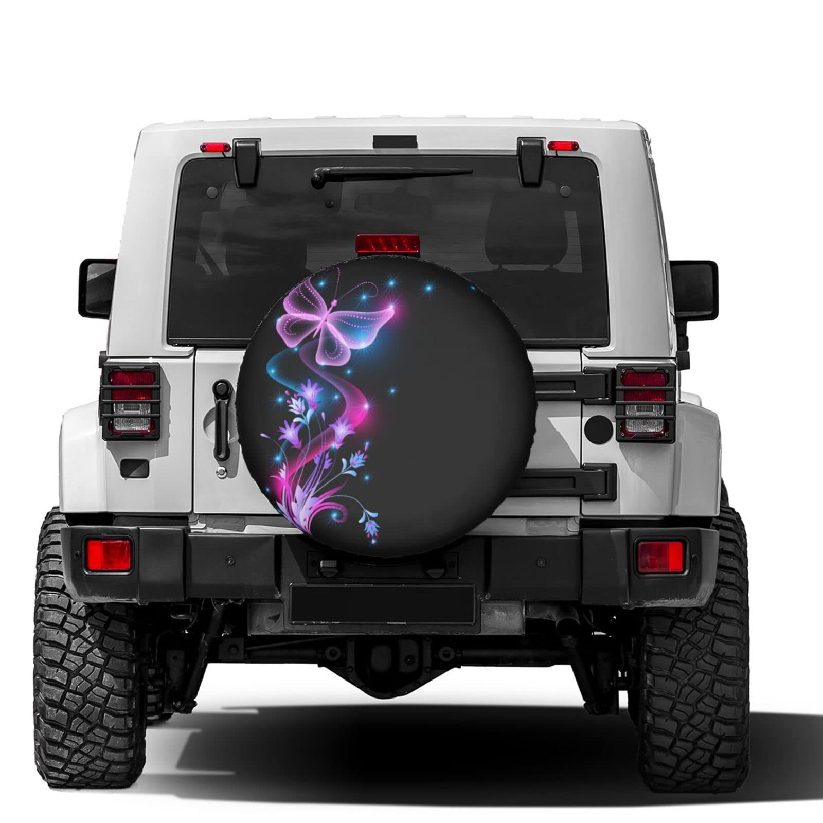 Dujiea Flowers Stars and Butterfly Spare Tire Cover, Universal Wheel Tire Cover Dust-Proof Tire Protectors for Trailer Rv Van SU