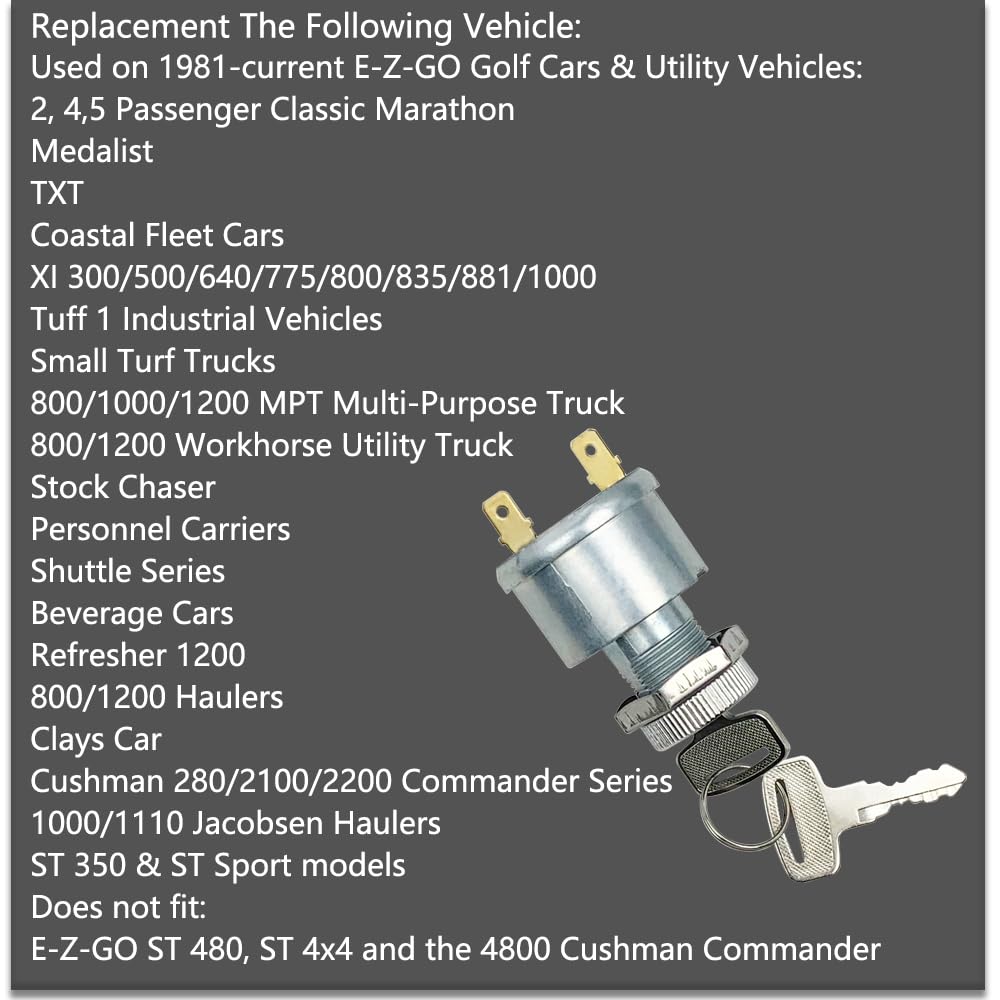 Ignition Switch Replace 17421G1 For E-Z-Go Ezgo Golf Cars 2 Prong 4 Key Free Terminals Carabiner