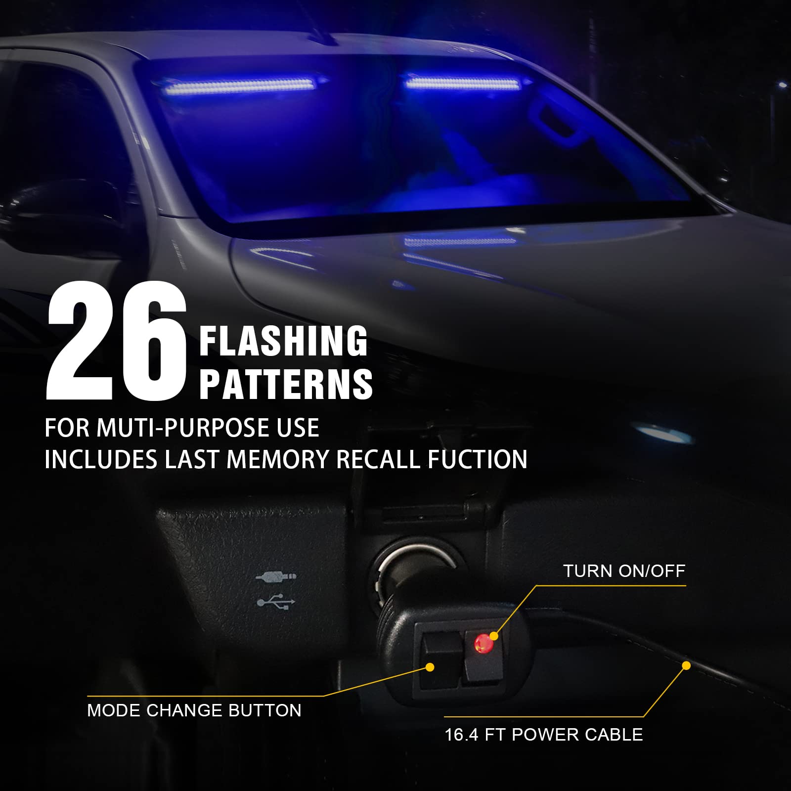 XRIDONSEN 2 in 1 Emergency Dash Traffic Advisor Strobe Lights Bar - Blue, Model XR-108 for Law Enforcement Vehicles & Trucks