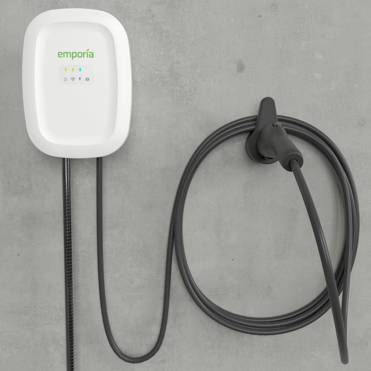 EMPORIA Level 2 EV Charger - 48 Amp, 240V, WiFi Enabled, NEMA 14-50 Plug, 25ft Cable, White, Model EMEVSE1